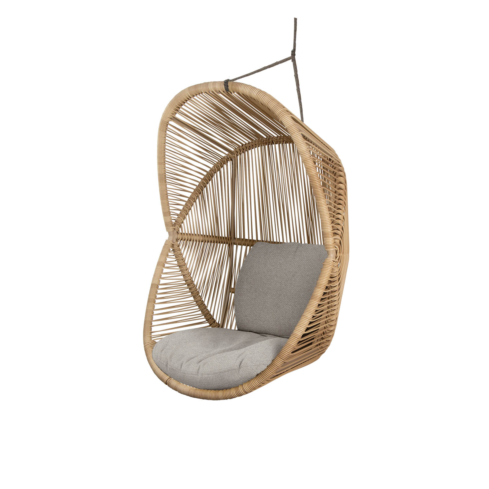Sessel Hive aus CL Weave in Natural mit Basis aus CL Soft Rope in Taupe und Kissen aus CL Rise in Desert sand