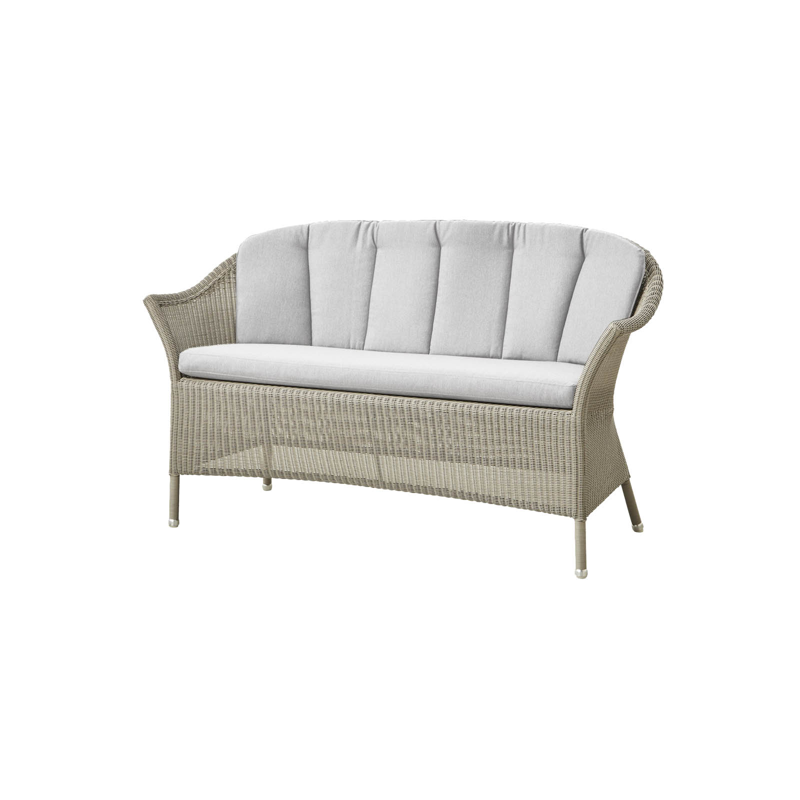 Lansing 2-Sitzer Sofa aus Cane-line Weave in Taupe mit Kissen aus Cane-line Natté in Light Grey