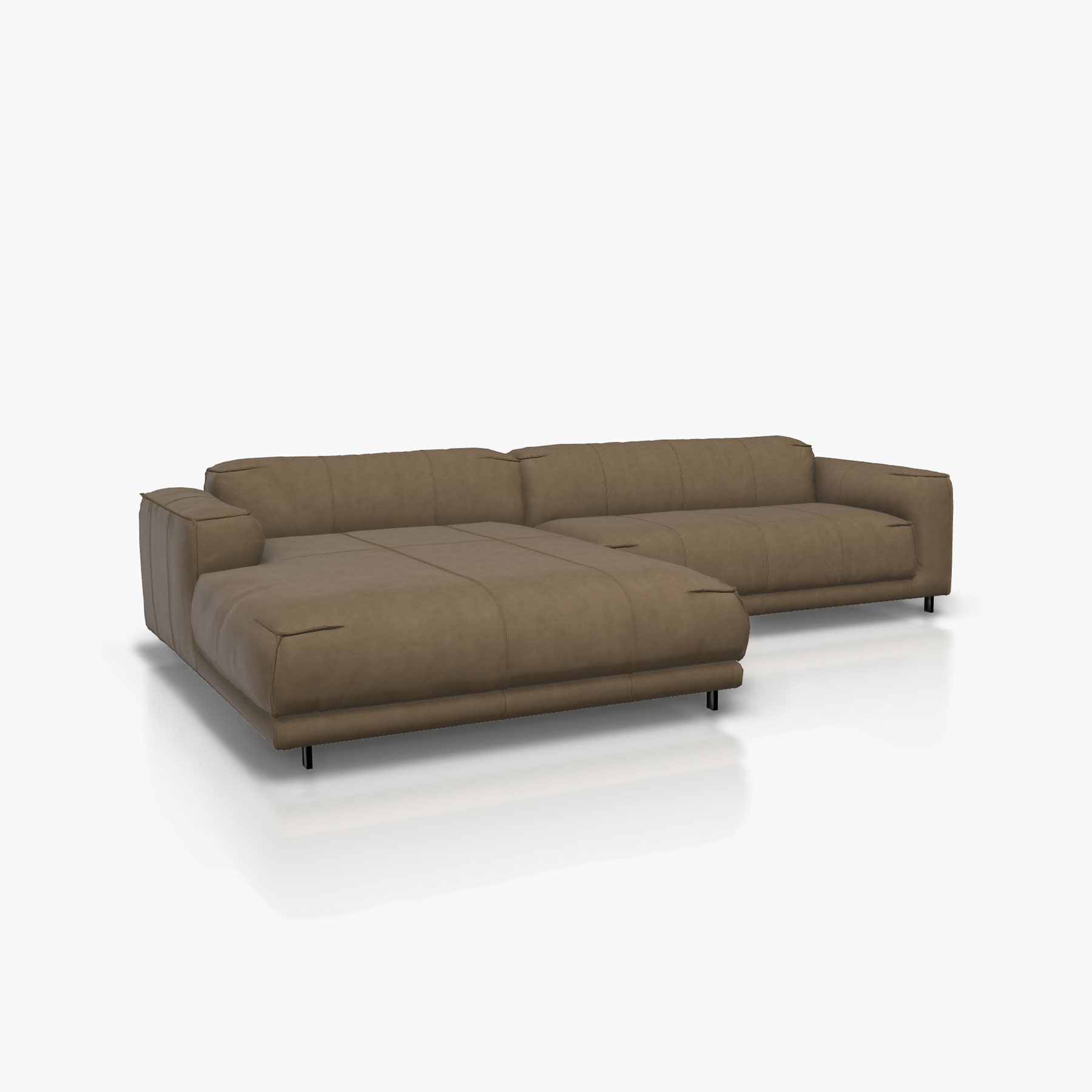 Sofa 136 aus Leder in Schlammgrün mit Breite 301cm und Recamiere links