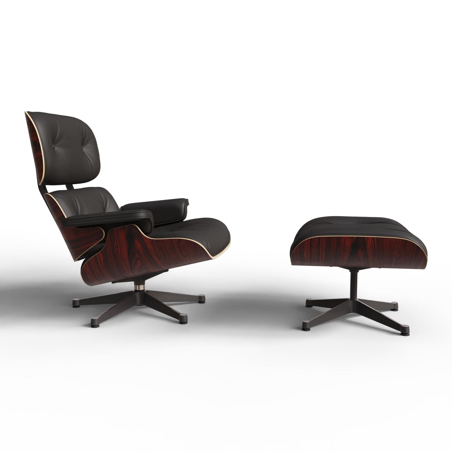 Lounge Chair and Ottoman 41212200 Santos Palisander Leder Premium Farbe Chocolate Gestell Aluminium in Schwarz