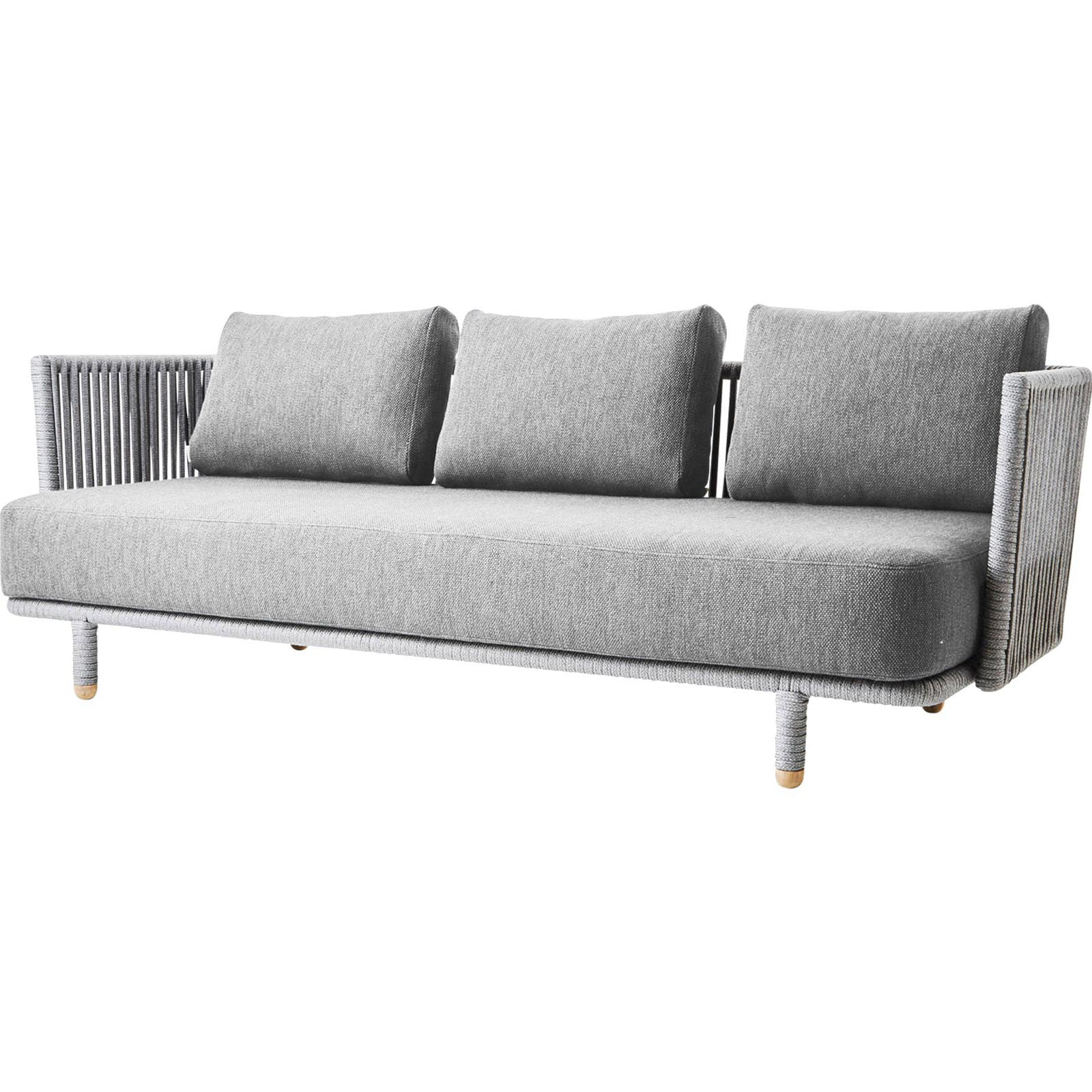 Moments 3-Sitzer Sofa aus Cane-line Soft Rope in Grey mit Kissen aus Swipe in Light Grey