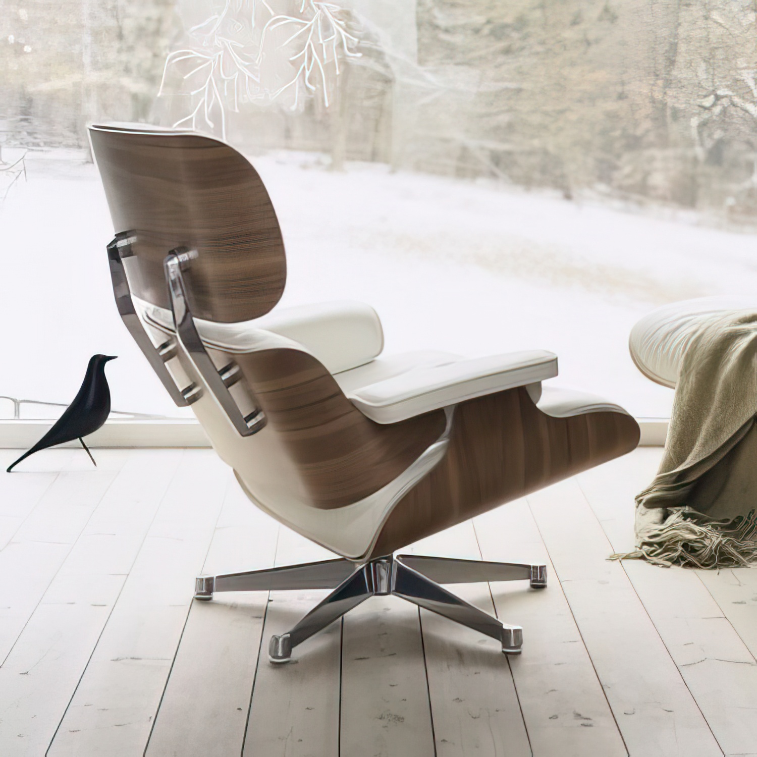 Lounge Chair 41212300 Santos Palisander Leder Nero Gestell Aluminium poliert