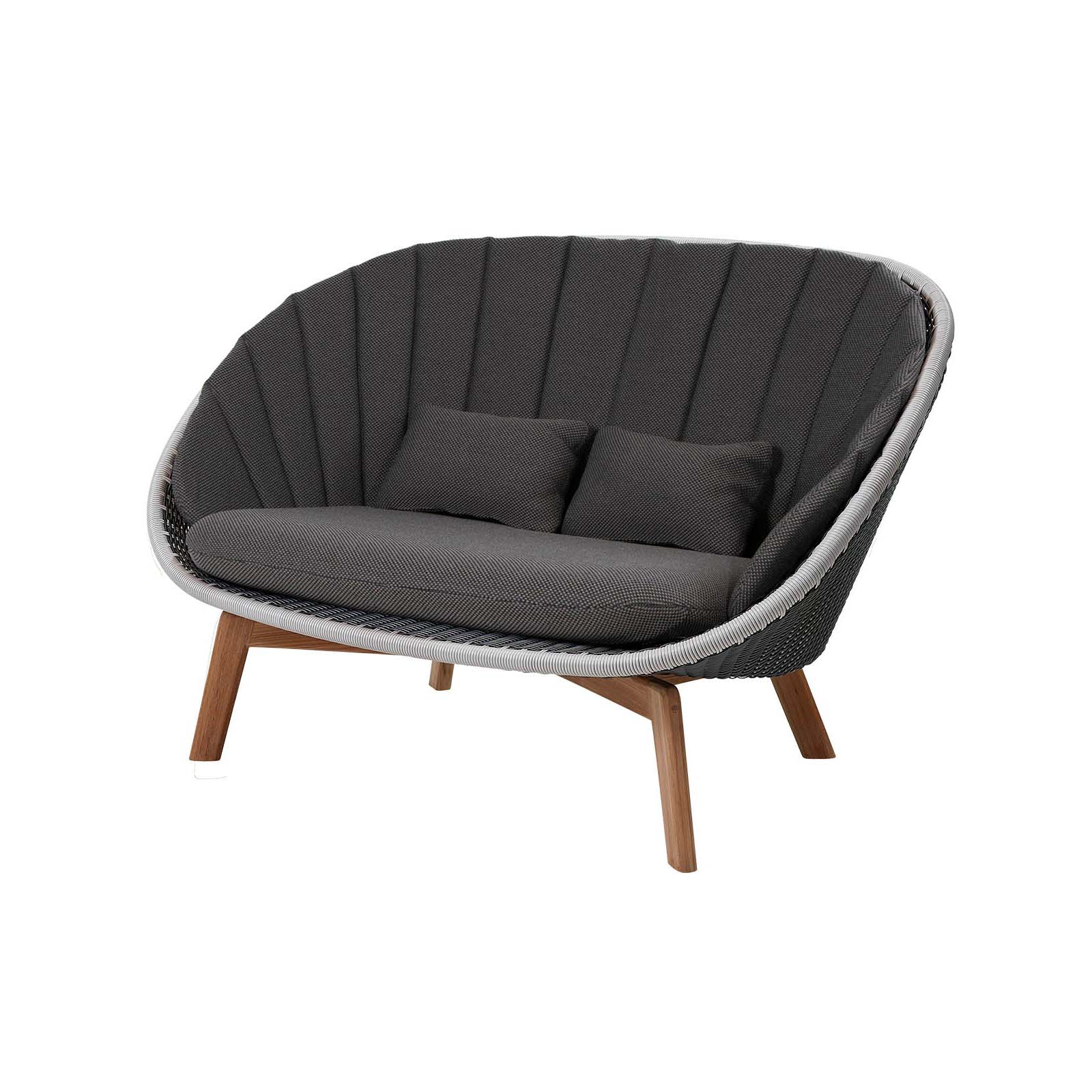 Peacock 2-Sitzer Sofa aus Cane-line Weave in Light Grey mit Kissen aus Cane-line Focus in Dark Grey