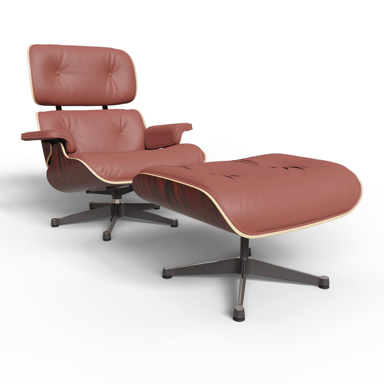 Lounge Chair and Ottoman 41212200 Santos Palisander Leder Premium Farbe Brandy Gestell Aluminium in Schwarz