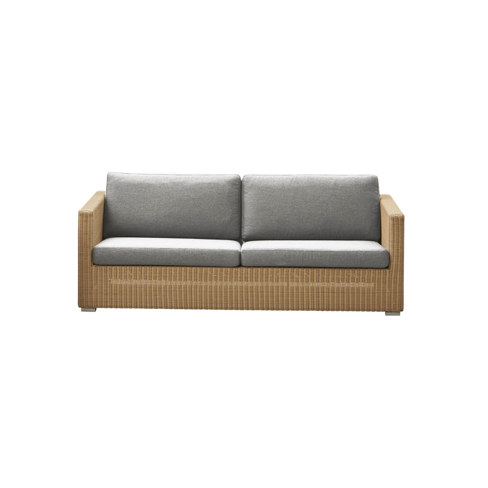 Chester 3-Sitzer Sofa aus Cane-line Weave in Natural mit Kissen aus Cane-line Natté in Light Grey