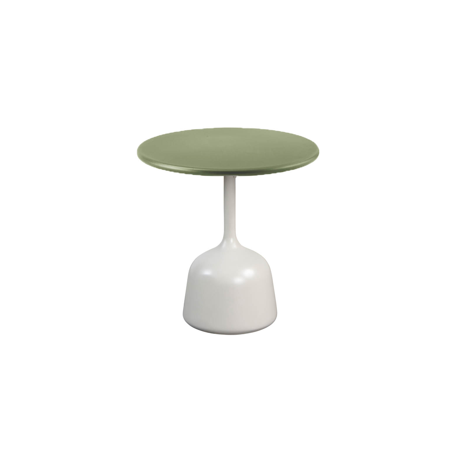 Couchtisch klein mit Durchmesser 45 cm Glaze aus Aluminium in Sand mit Tischplatte aus glasierter Lavastein Green