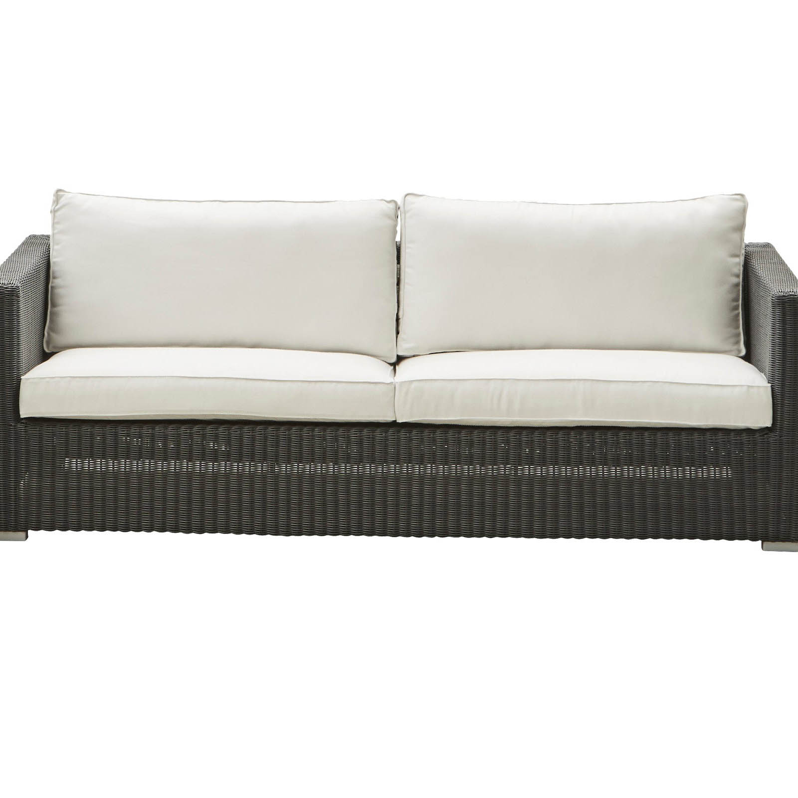 Chester 3-Sitzer Sofa aus Cane-line Weave in Graphite mit Kissen aus Cane-line Natté mit QuickDry in White
