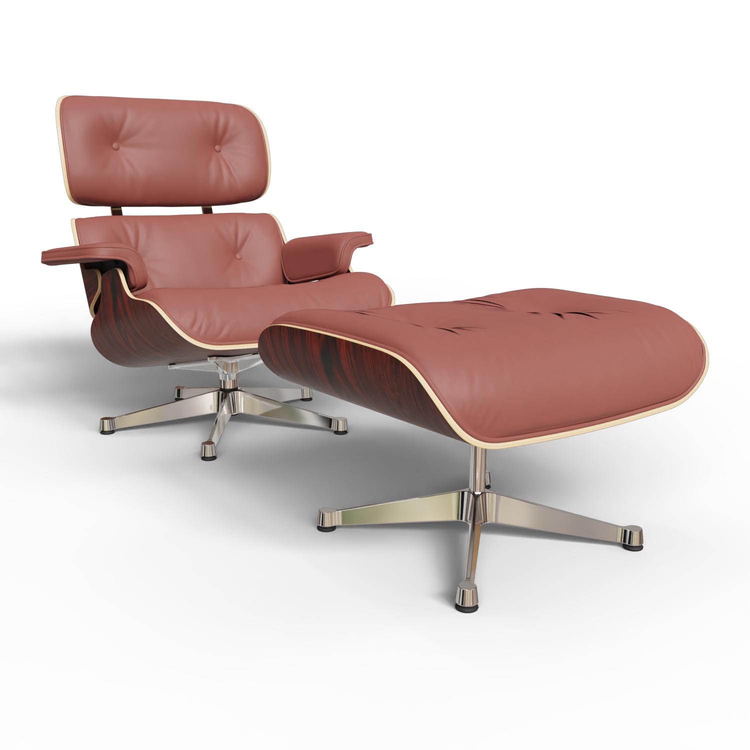 Lounge Chair and Ottoman 41212200 Santos Palisander Leder Premium Farbe Brandy Gestell Aluminium poliert