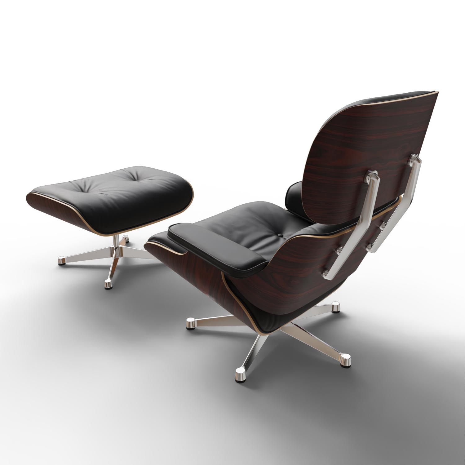 Lounge Chair and Ottoman 41212200 Santos Palisander Leder Premium F Farbe Nero Gestell Aluminium poliert