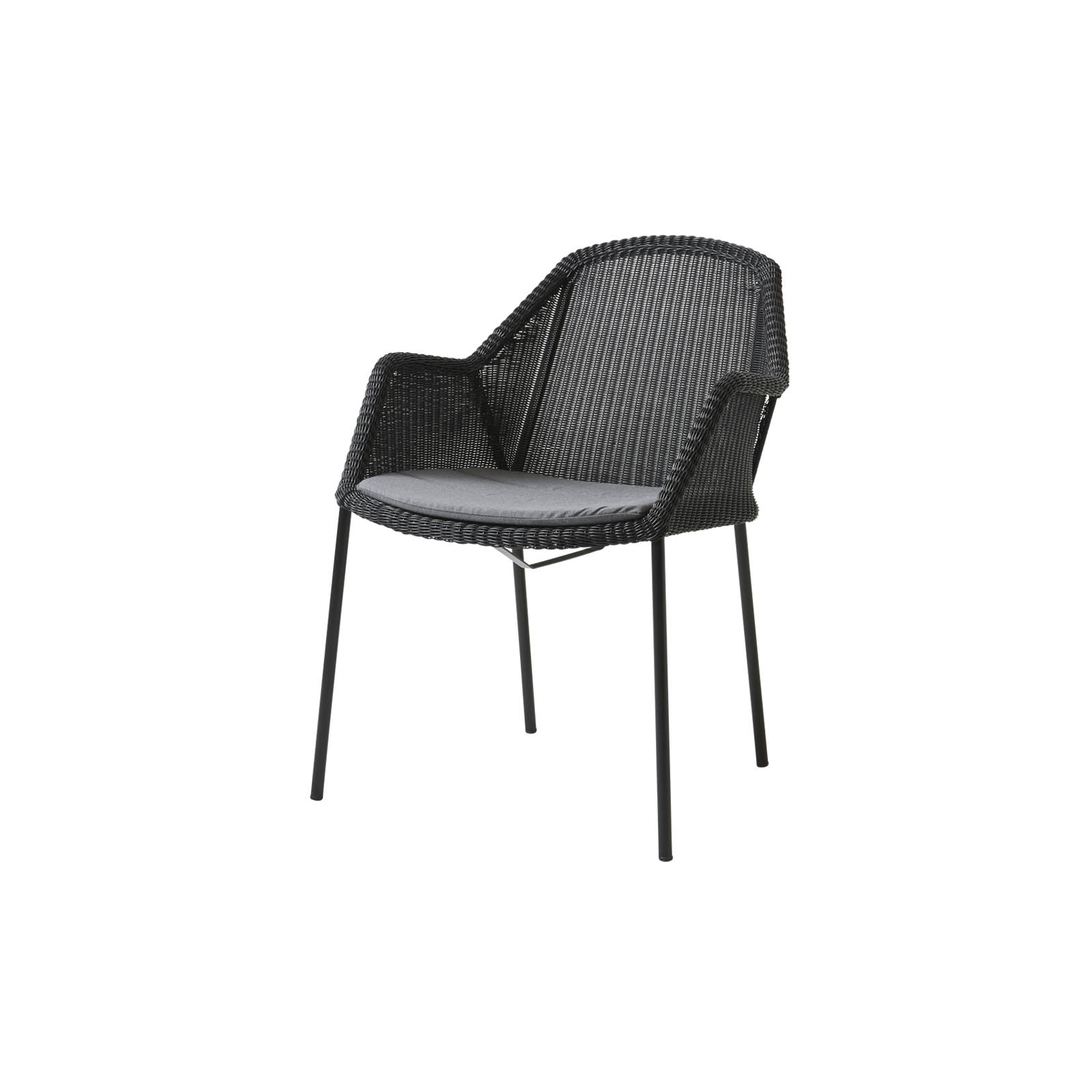 Breeze Stuhl aus Cane-line Weave in Black mit Kissen aus Cane-line Natté in Grey