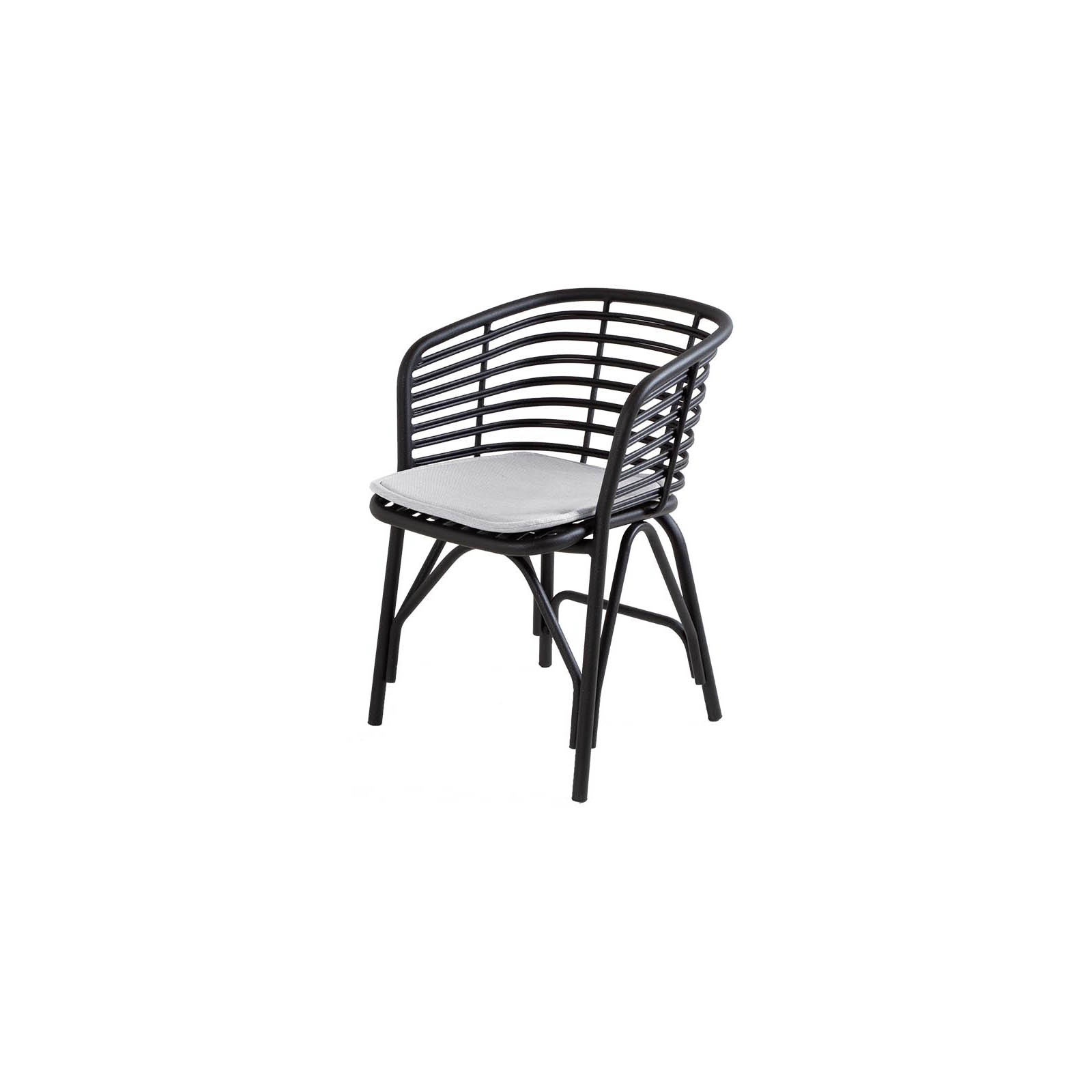Blend Stuhl aus Aluminium in Lava Grey mit Kissen aus Cane-line Natté in Light Grey