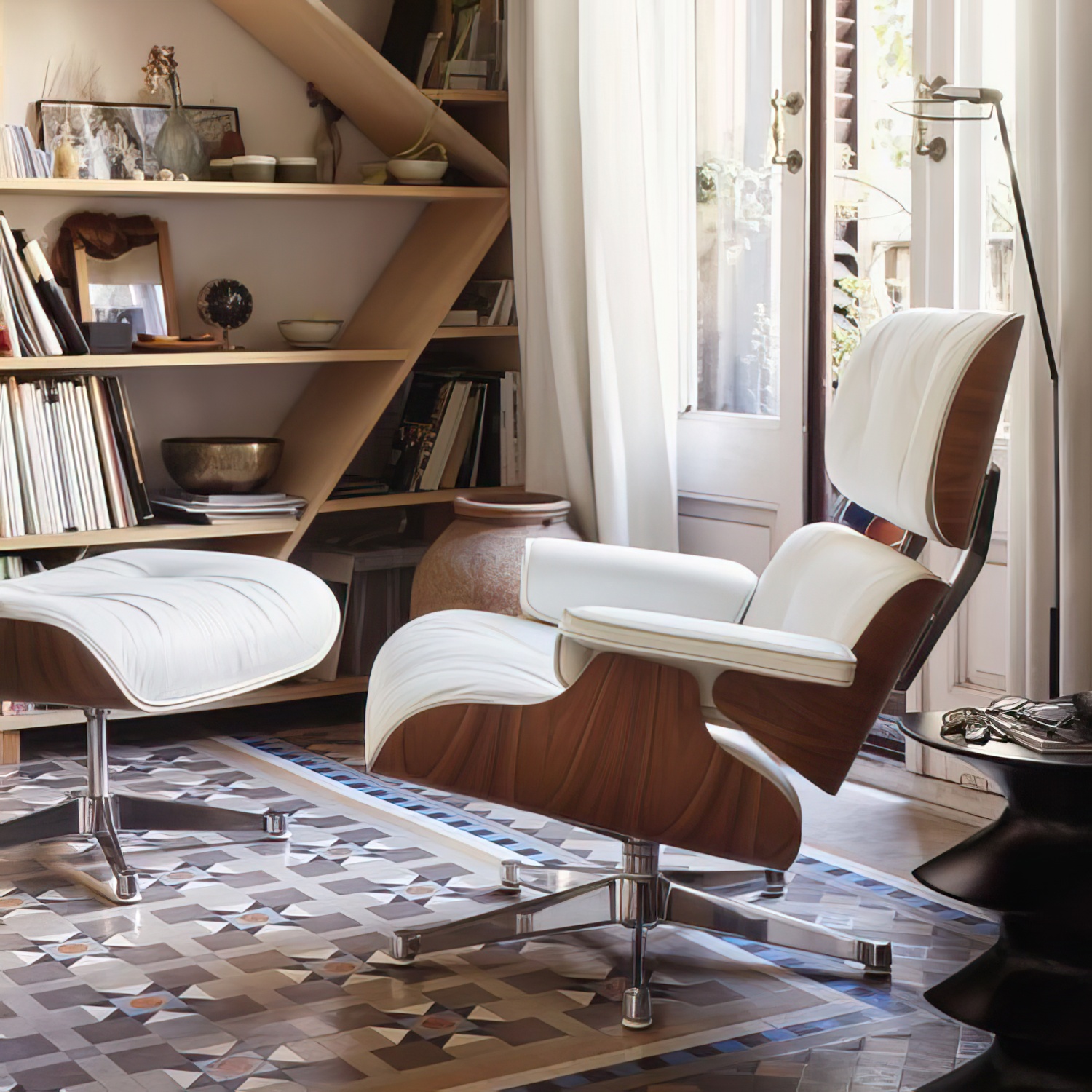 Lounge Chair and Ottoman 41212200 Santos Palisander Leder Premium Farbe Braun Gestell Aluminium poliert