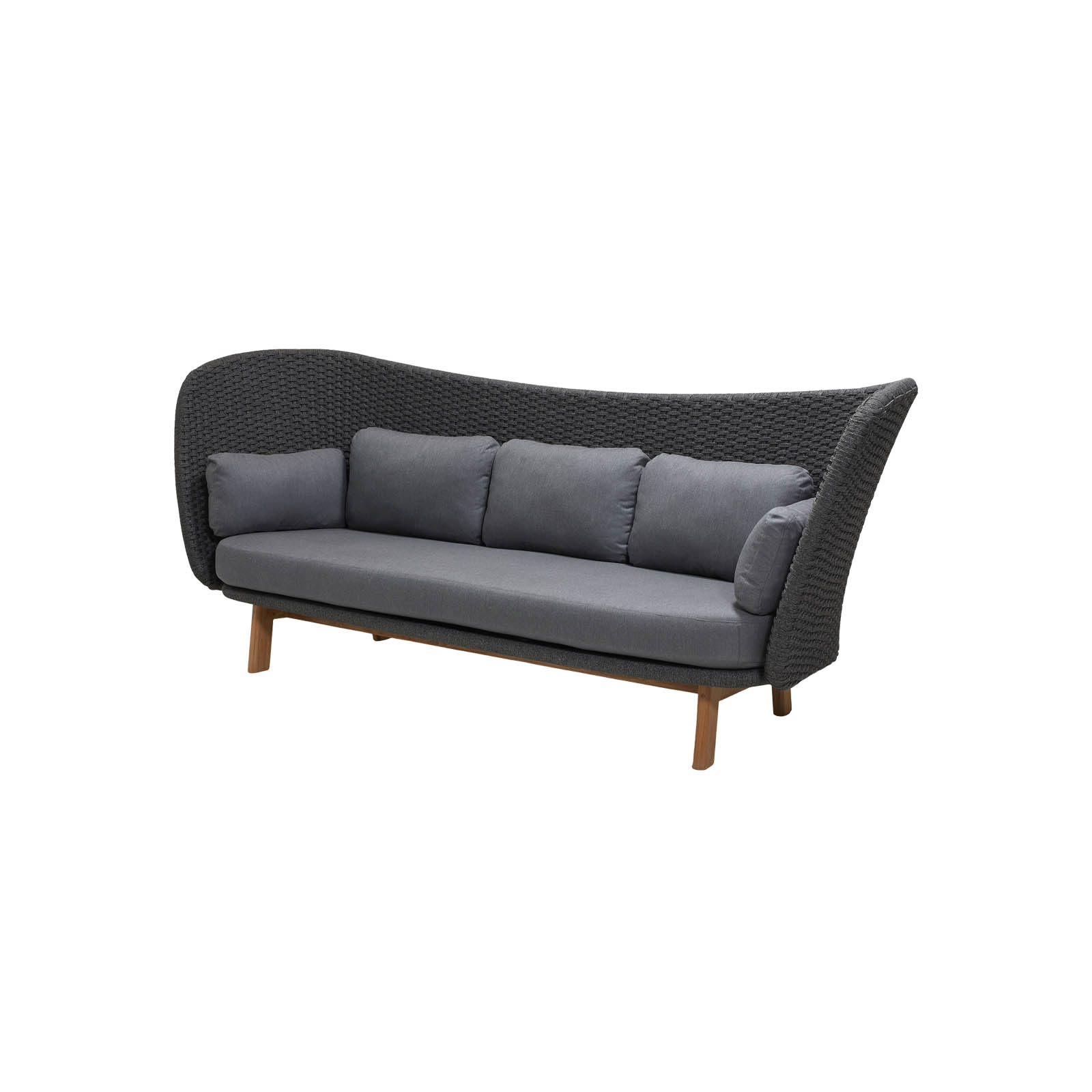Peacock Wing 3-Sitzer Sofa aus Cane-line Soft Rope in Dark Grey mit Kissen aus Cane-line Natté in Grey