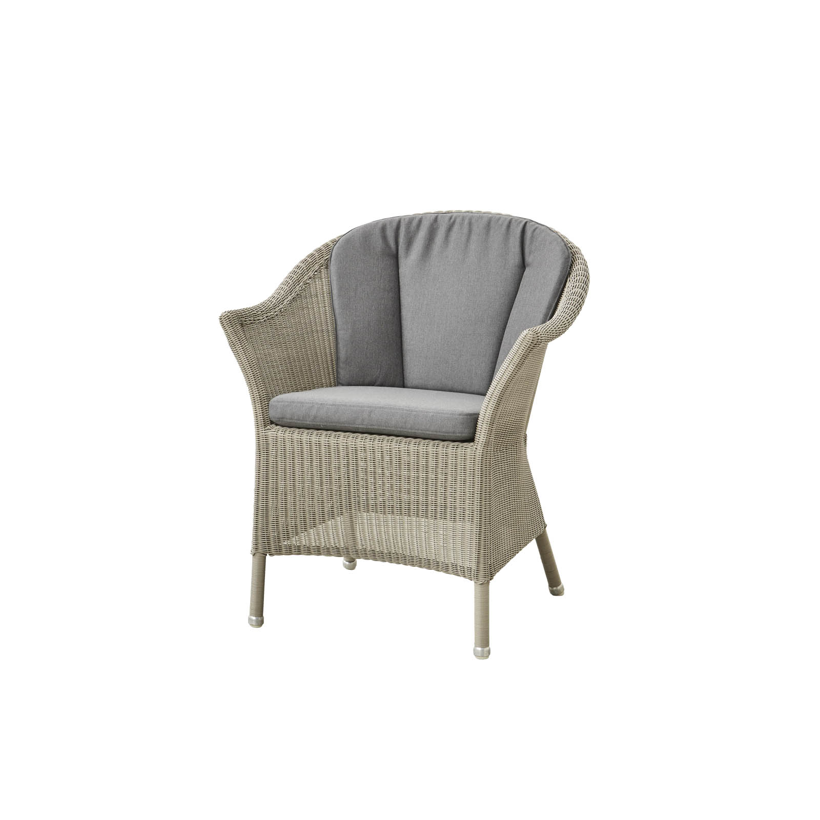 Lansing Stuhl aus Cane-line Weave in Taupe mit Kissen aus Cane-line Natté in Grey und Kissen aus Cane-line Natté in Grey
