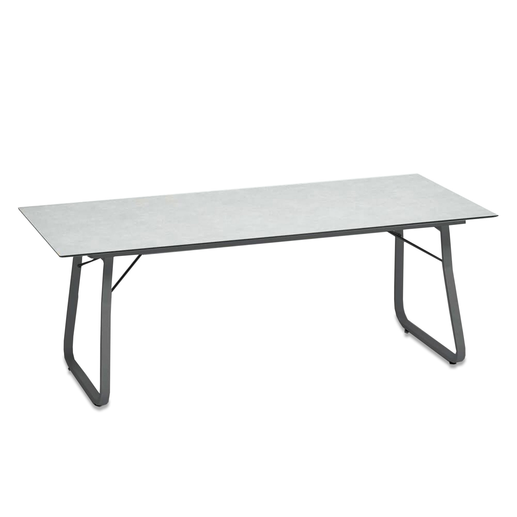 Ahoi Tisch Groß in Grau Metallic mit 200x90cm Platte, Tischplatte Aus Hpl in Weiß