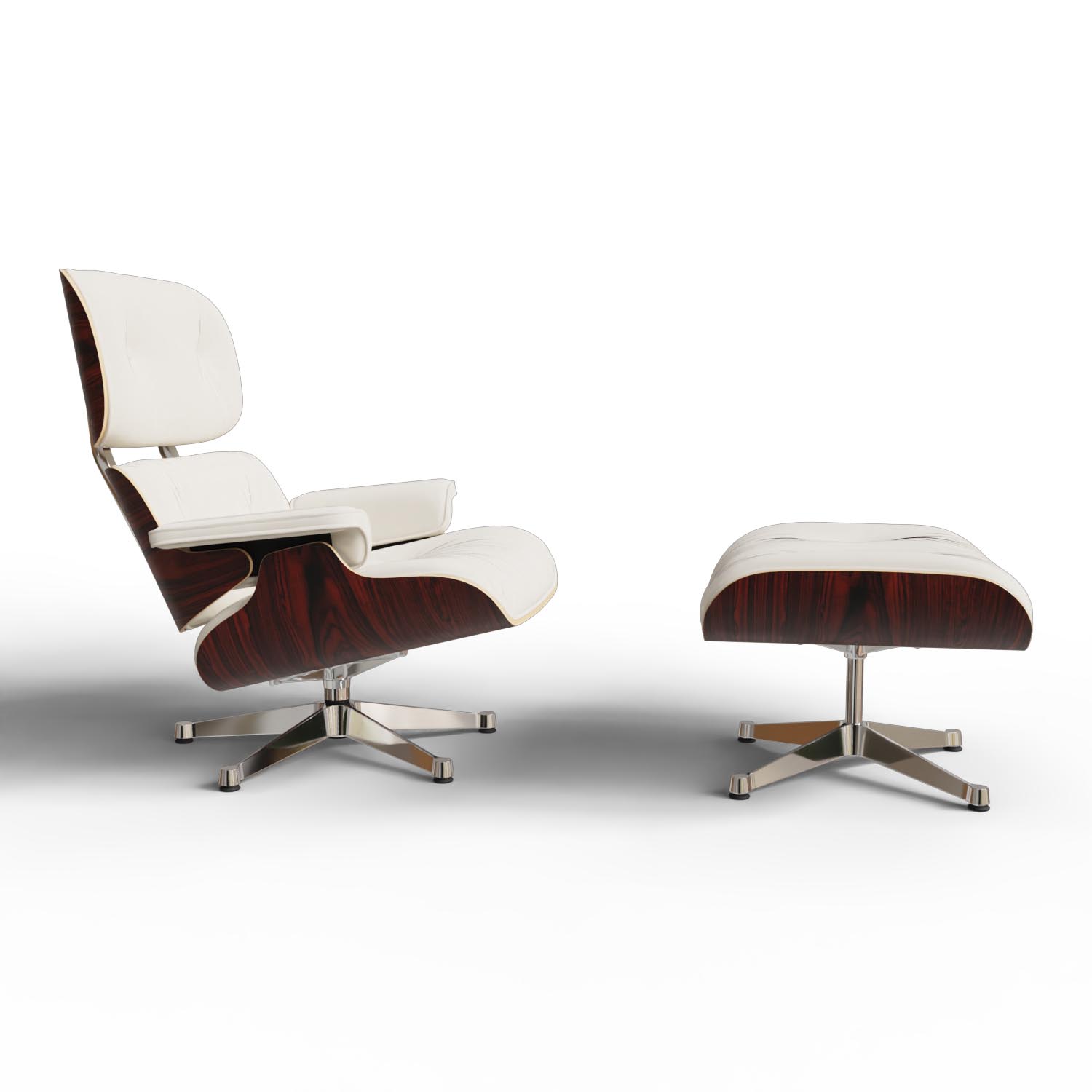 Lounge Chair and Ottoman 41212200 Santos Palisander Leder Premium F Farbe Snow Gestell Aluminium poliert