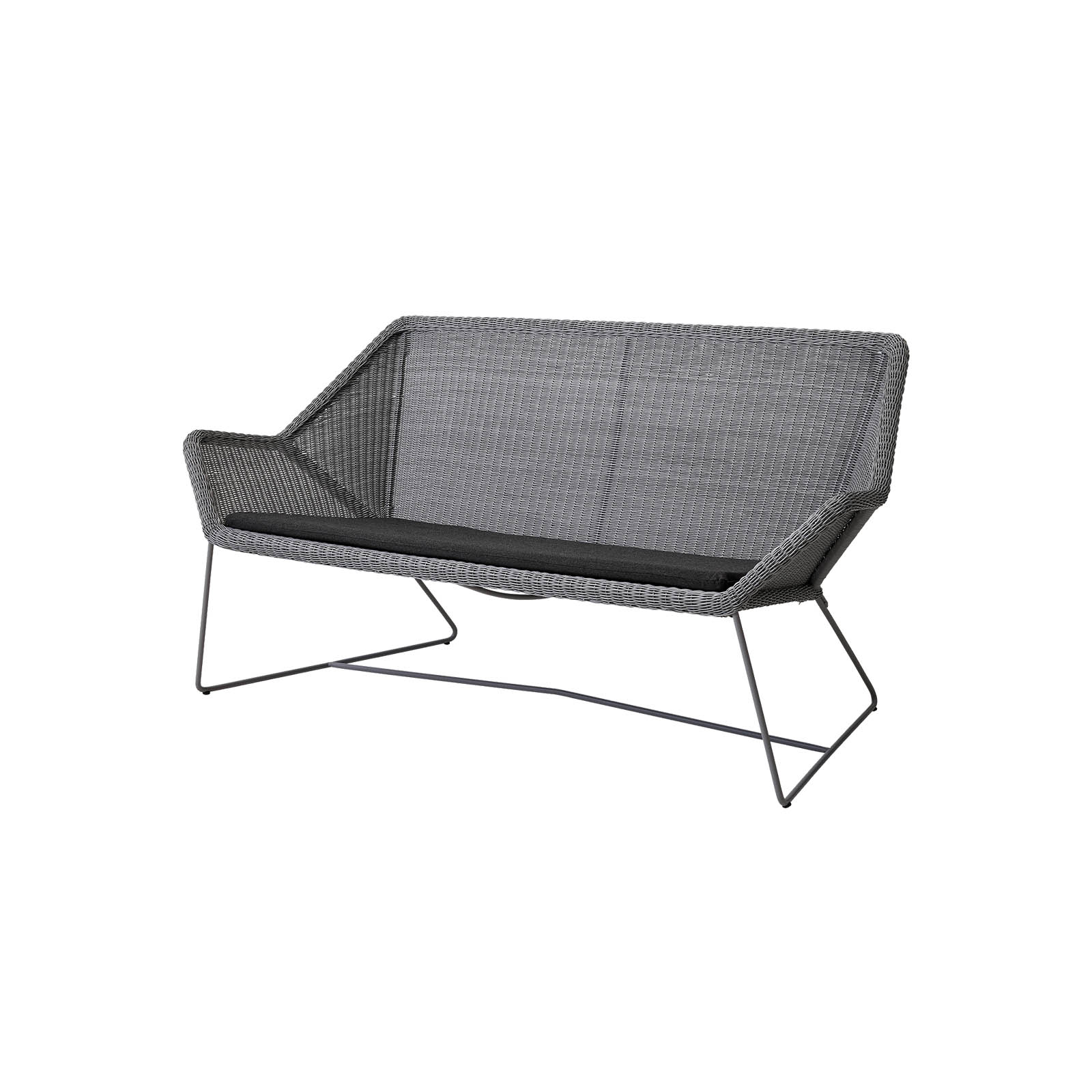 Breeze 2-Sitzer Sofa aus Cane-line Weave in Light Grey mit Kissen aus Cane-line Natté in Black