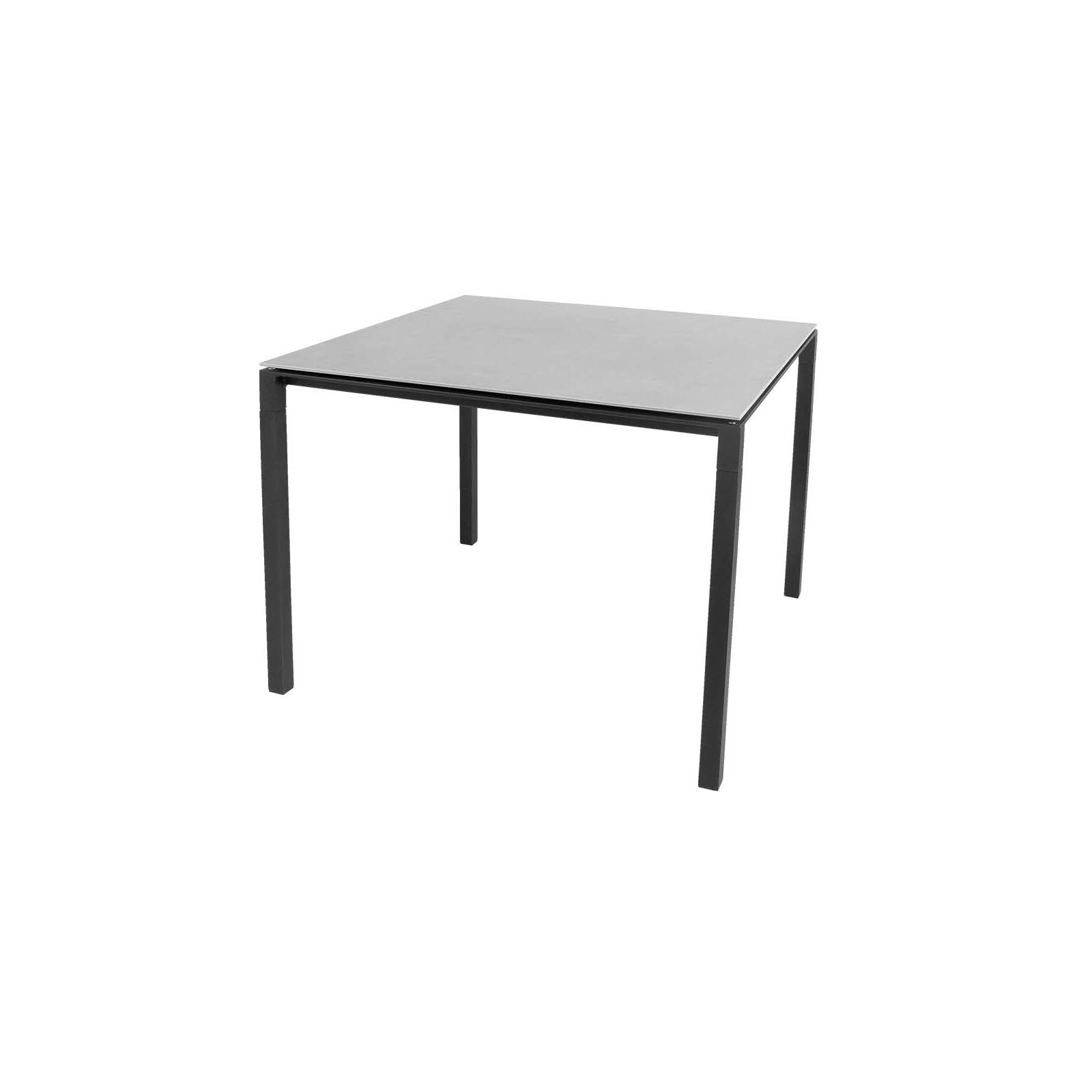 Pure Tisch in 100x100 cm aus Aluminium in Lava Grey mit Tischplatte aus Ceramic in Concrete Grey