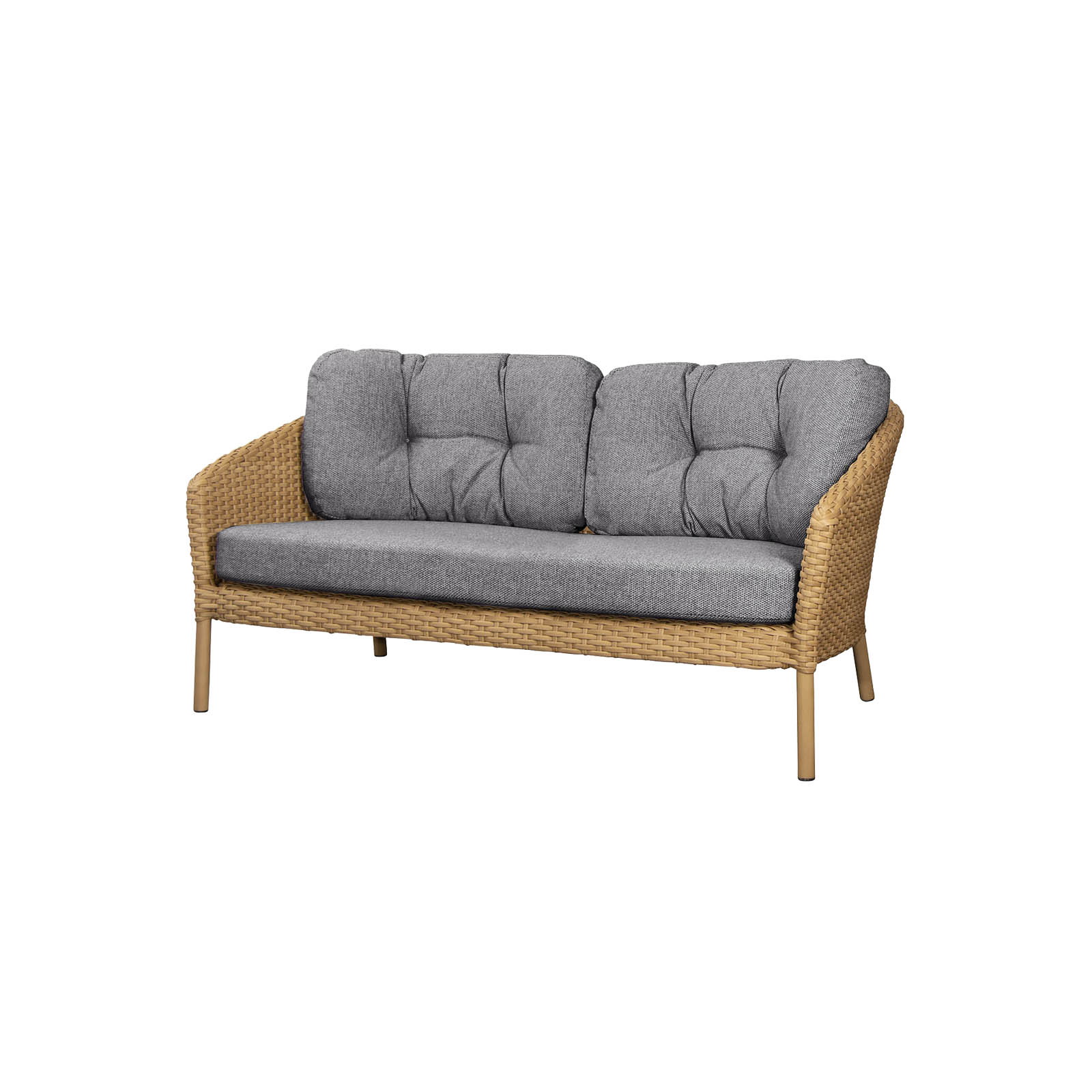 Ocean groß 2-Sitzer Sofa aus Cane-line Flat Weave in Natural mit Kissen aus Cane-line Wove in Dark Grey