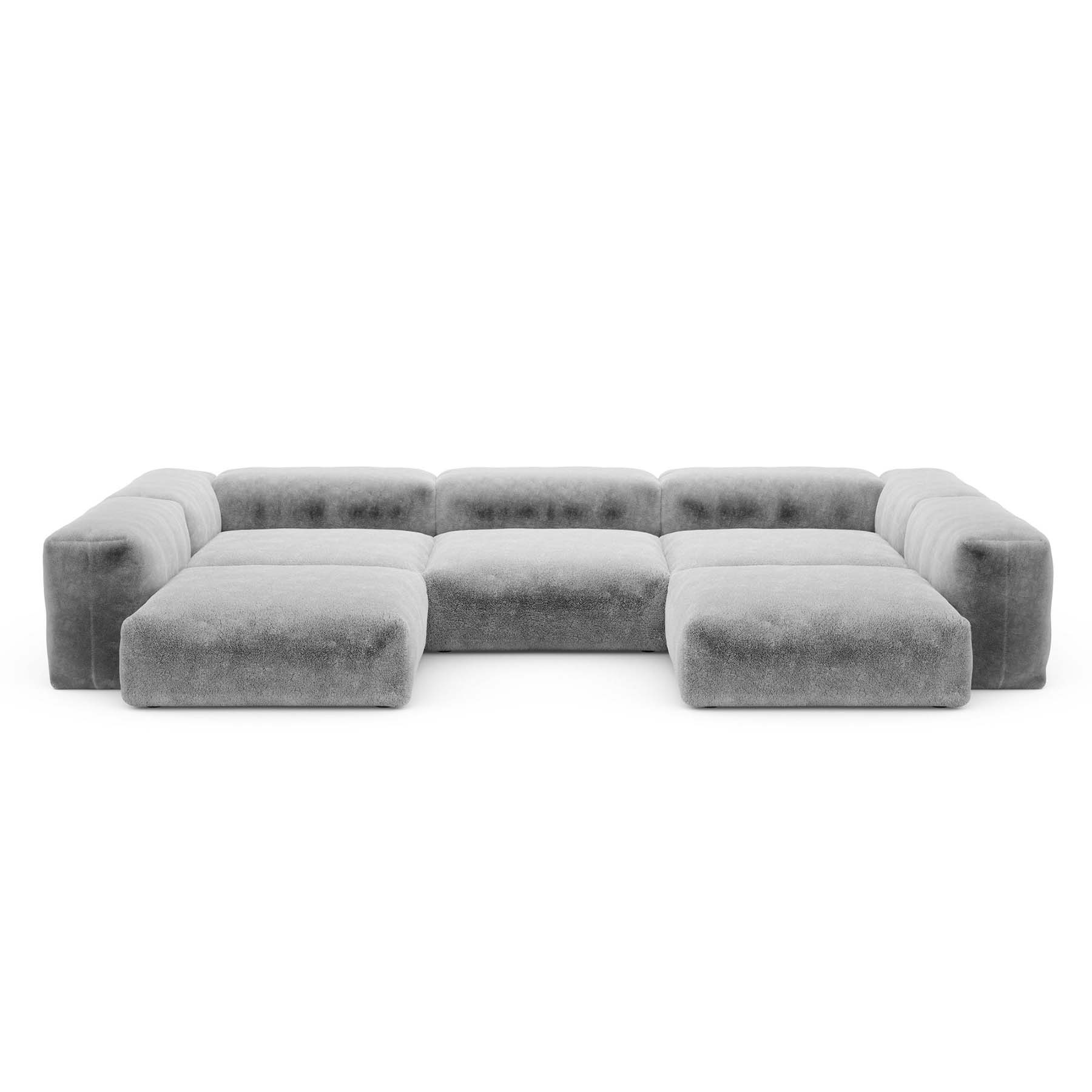 U-Shape Sofa L Faux Fur Grey