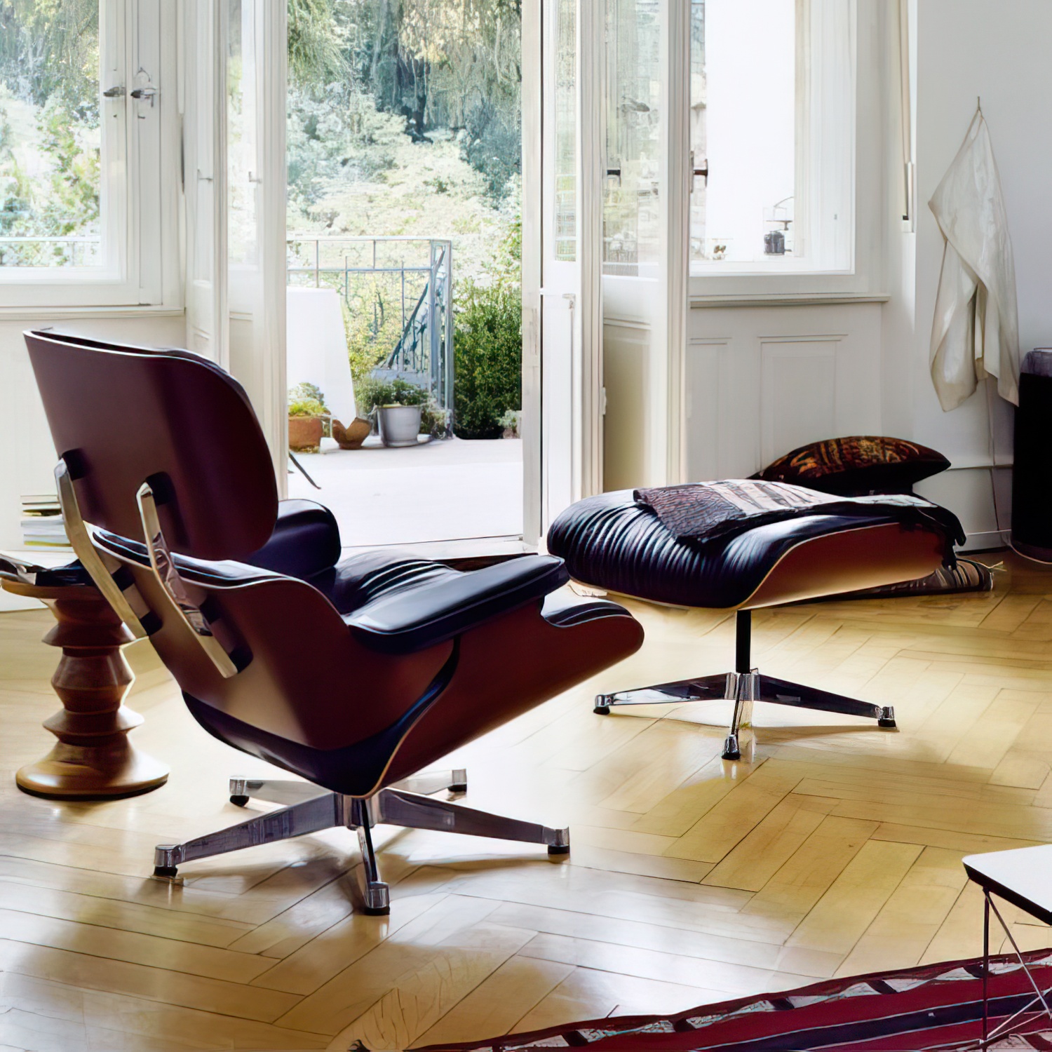 Lounge Chair und Ottoman 41213300 Amerikanischer Kirschbaum Gestell schwarz Leder in Braun