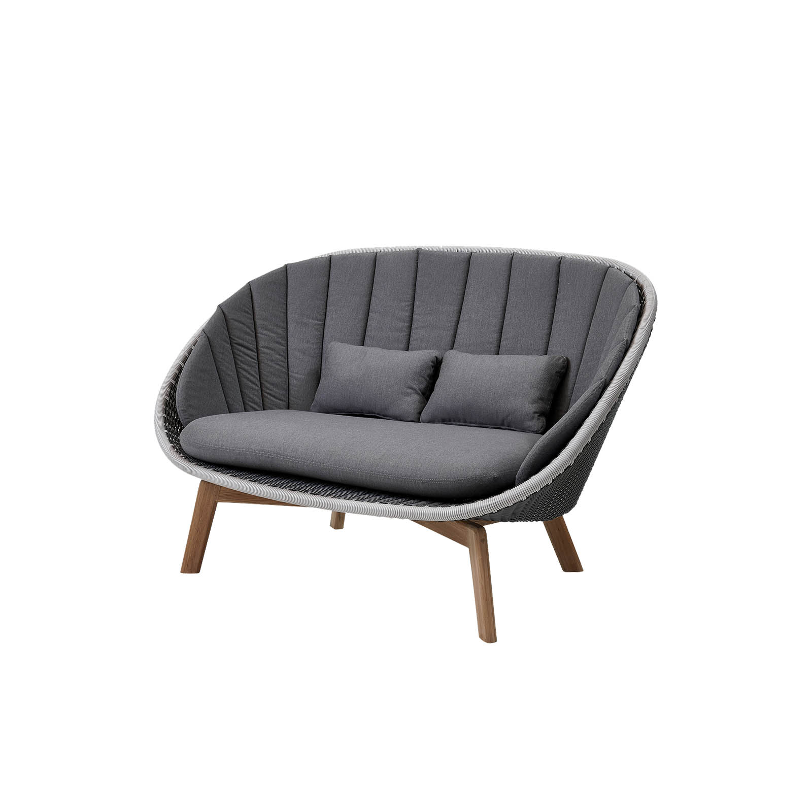 Peacock 2-Sitzer Sofa aus Cane-line Weave in Light Grey mit Kissen aus Cane-line Natté in Grey