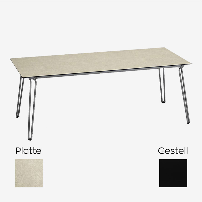 Slope Tisch Rechteckig in 200 x 90cm, Gestell in Schwarz, Tischplatte in Beige