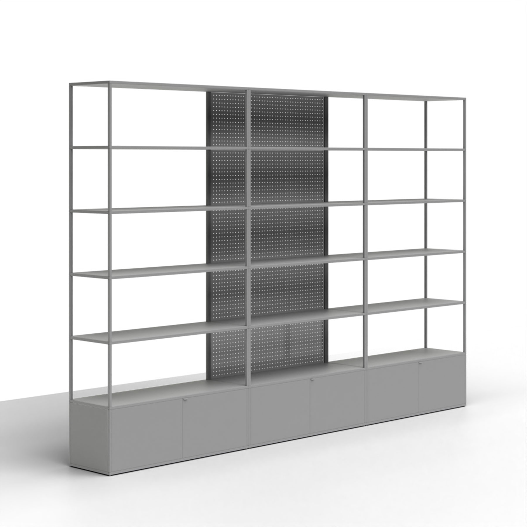 Systemmöbel Regal New Order mit drei Schiebetüren in Light Grey