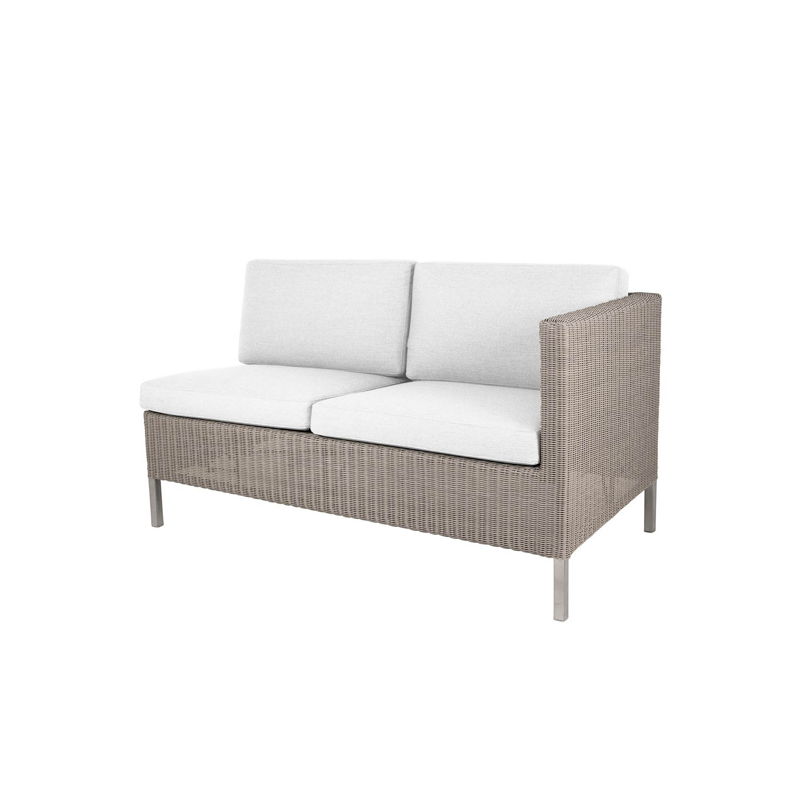 Connect Dining Lounge 2-Sitzer ModulSofa links aus Cane-line Weave in Taupe mit Kissen aus Cane-line Natté in Taupe