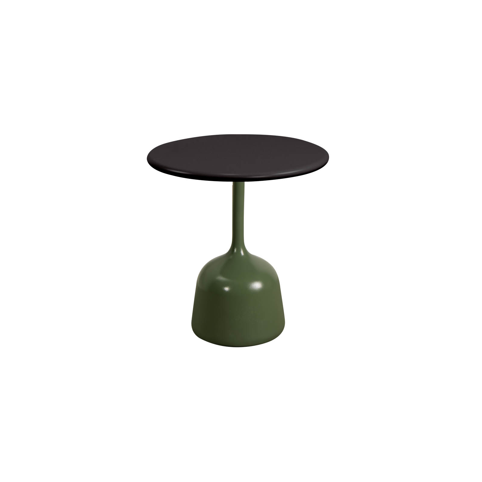 Couchtisch klein mit Durchmesser 45 cm Glaze aus Aluminium in Olive Green mit Tischplatte aus Aluminium in Lava Grey