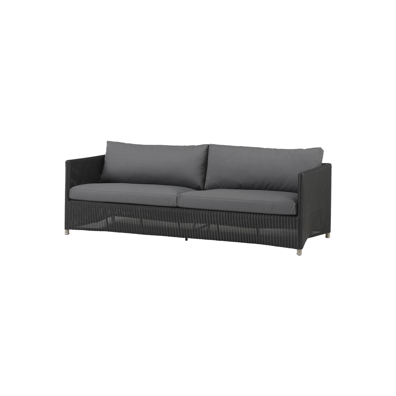 Diamond 3-Sitzer Sofa aus Cane-line Weave in Graphite mit Kissen aus Cane-line Natté in Grey