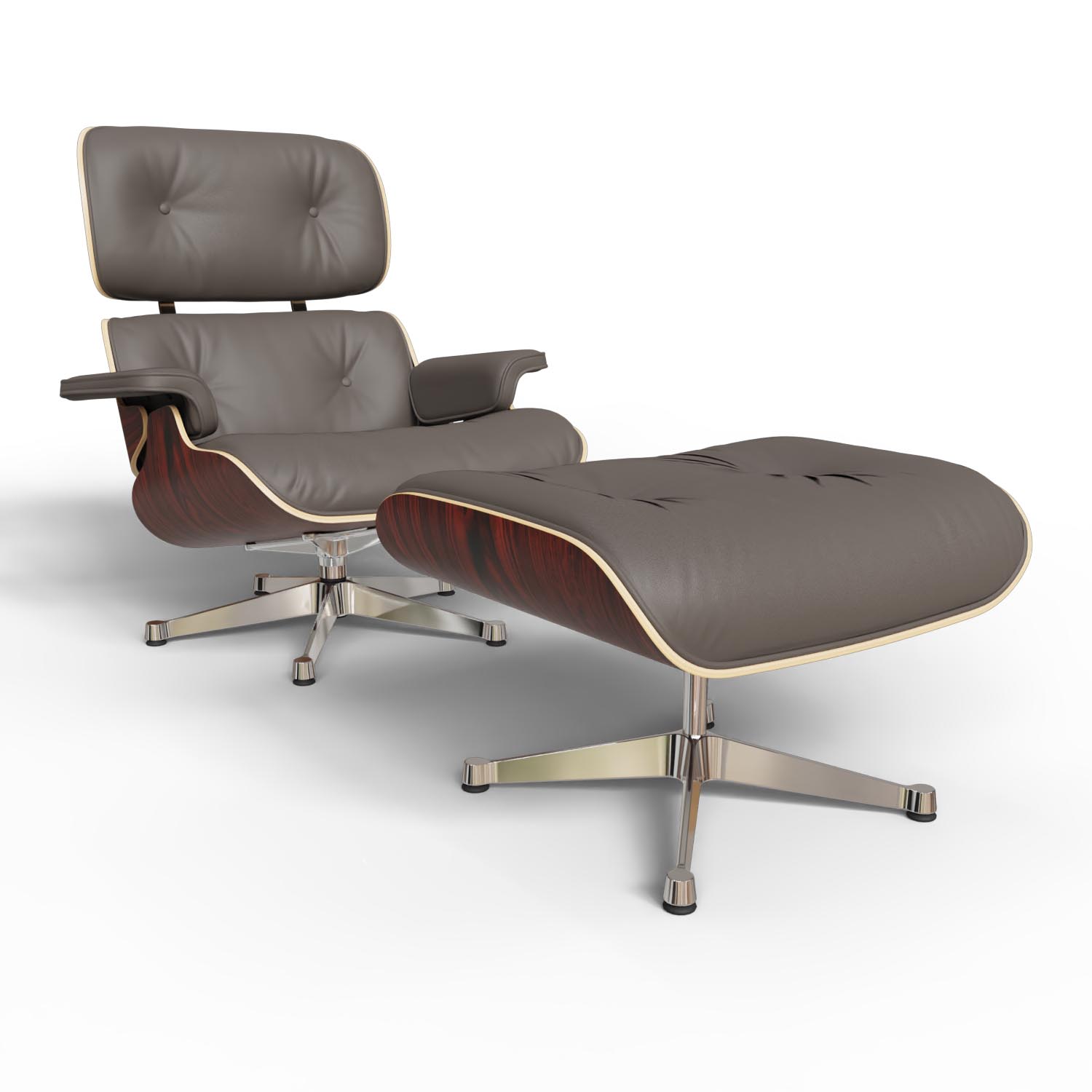 Lounge Chair and Ottoman 41212200 Santos Palisander Leder Premium Farbe Braun Gestell Aluminium poliert