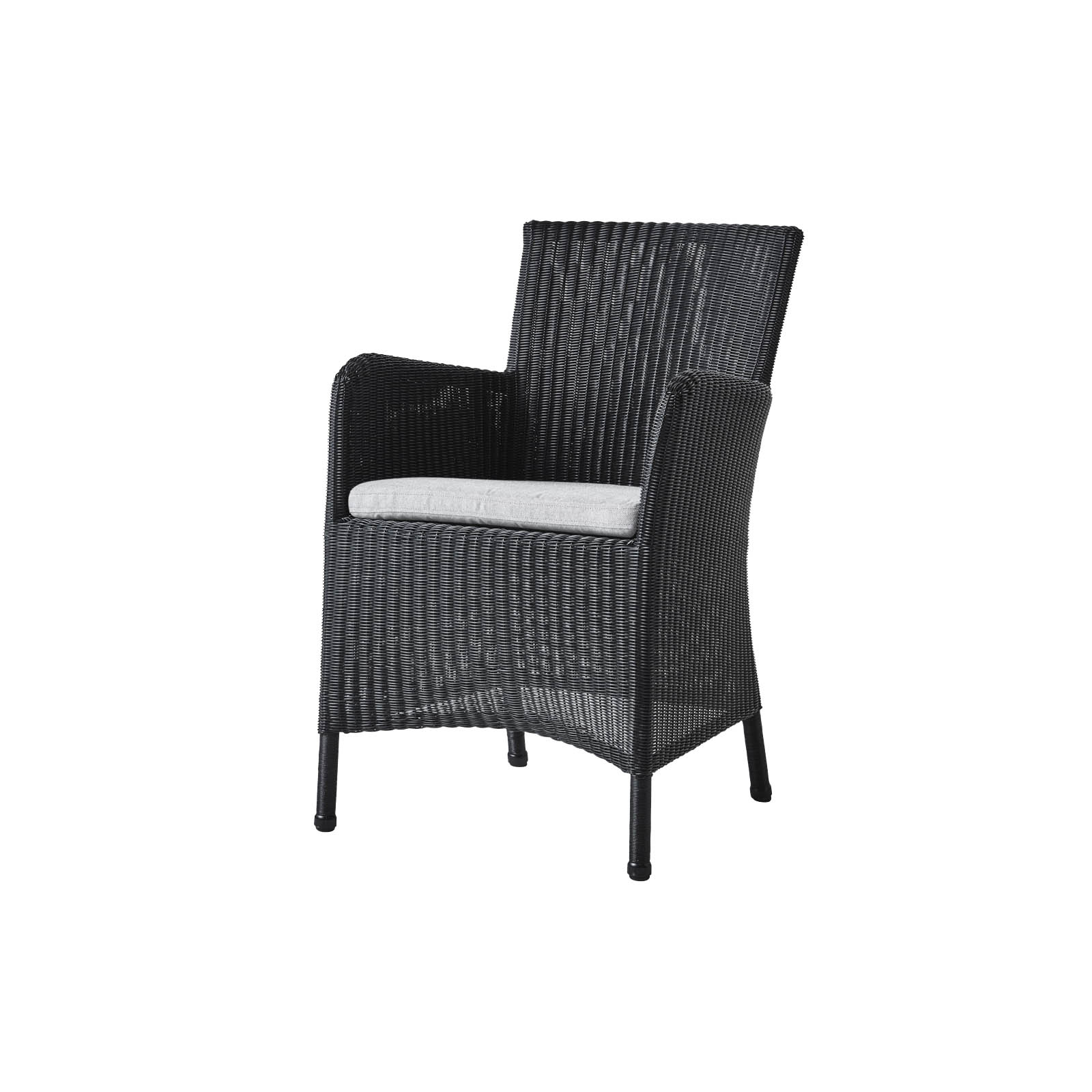 Hampsted Stuhl aus Cane-line Weave in Black mit Kissen aus Cane-line Natté in Light Grey