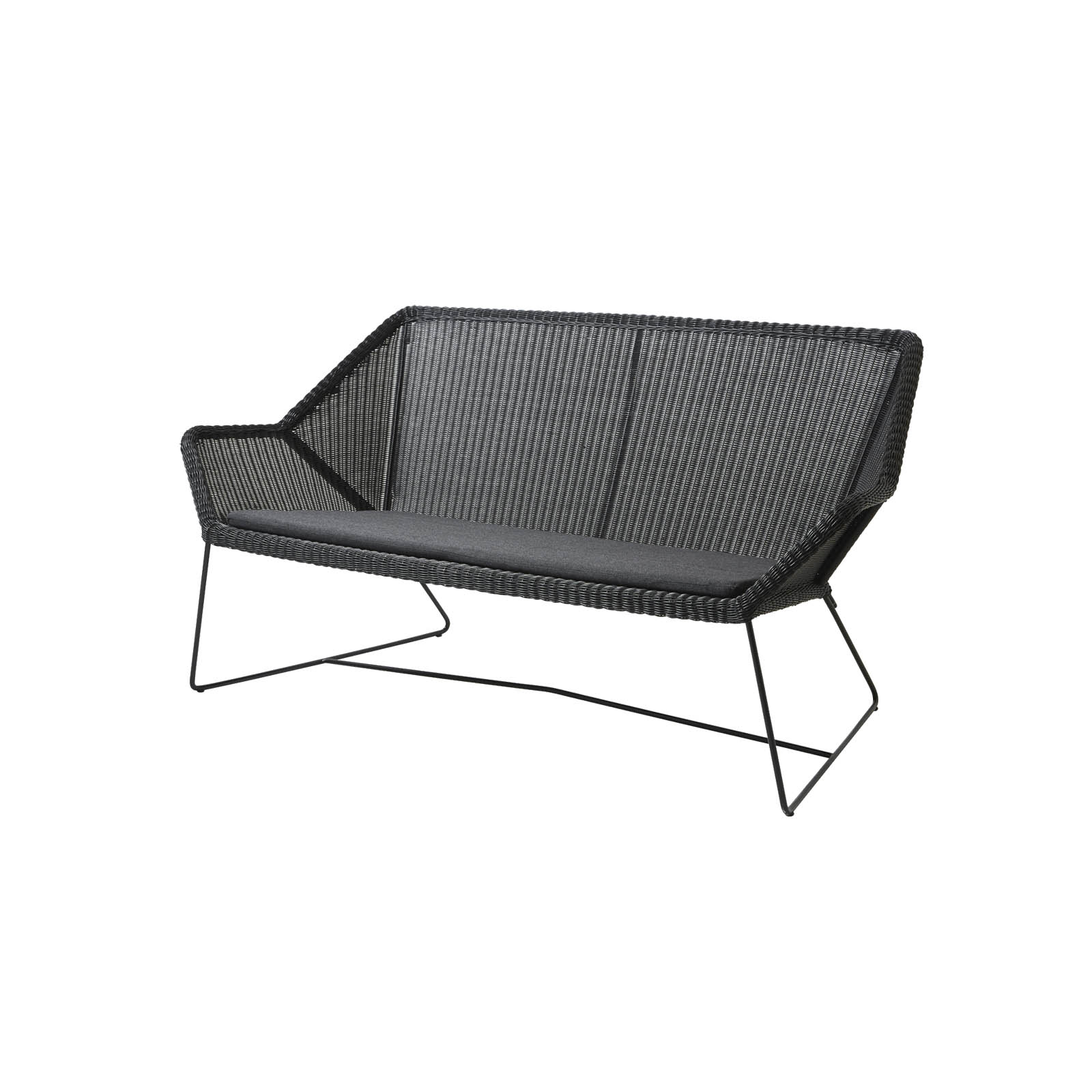 Breeze 2-Sitzer Sofa aus Cane-line Weave in Black mit Kissen aus Cane-line Natté in Black