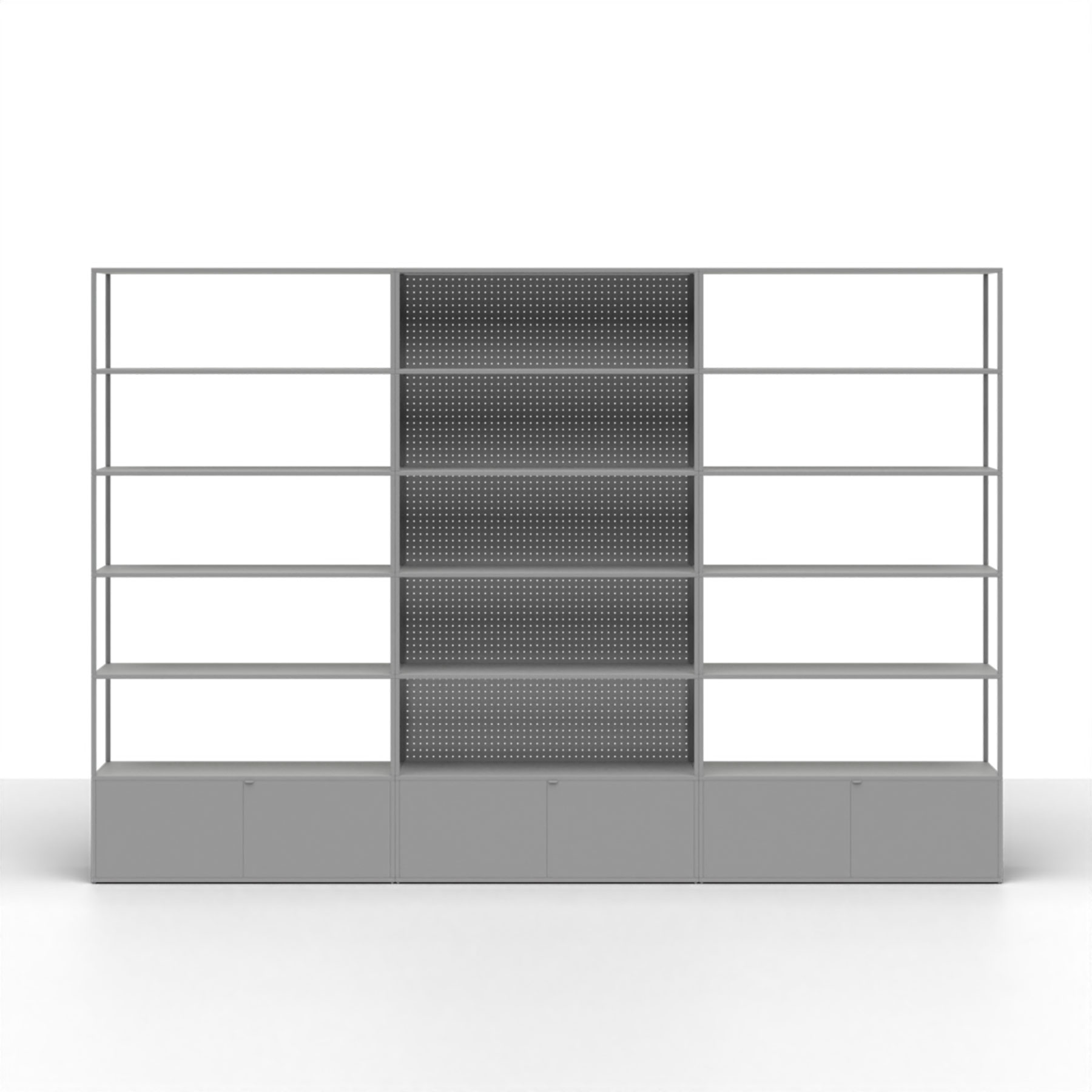 Systemmöbel Regal New Order mit drei Schiebetüren in Light Grey