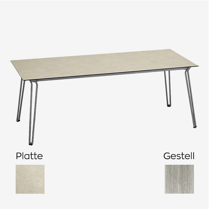 Slope Tisch Rechteckig in 200 x 90cm, Gestell in Edelstahl, Tischplatte in Beige