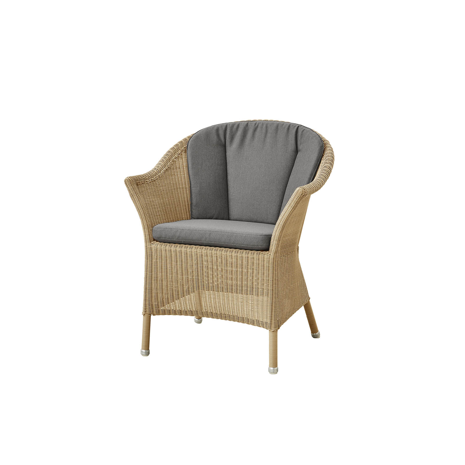 Lansing Stuhl aus Cane-line Weave in Natural mit Kissen aus Cane-line Natté in Taupe und Kissen aus Cane-line Natté in Taupe
