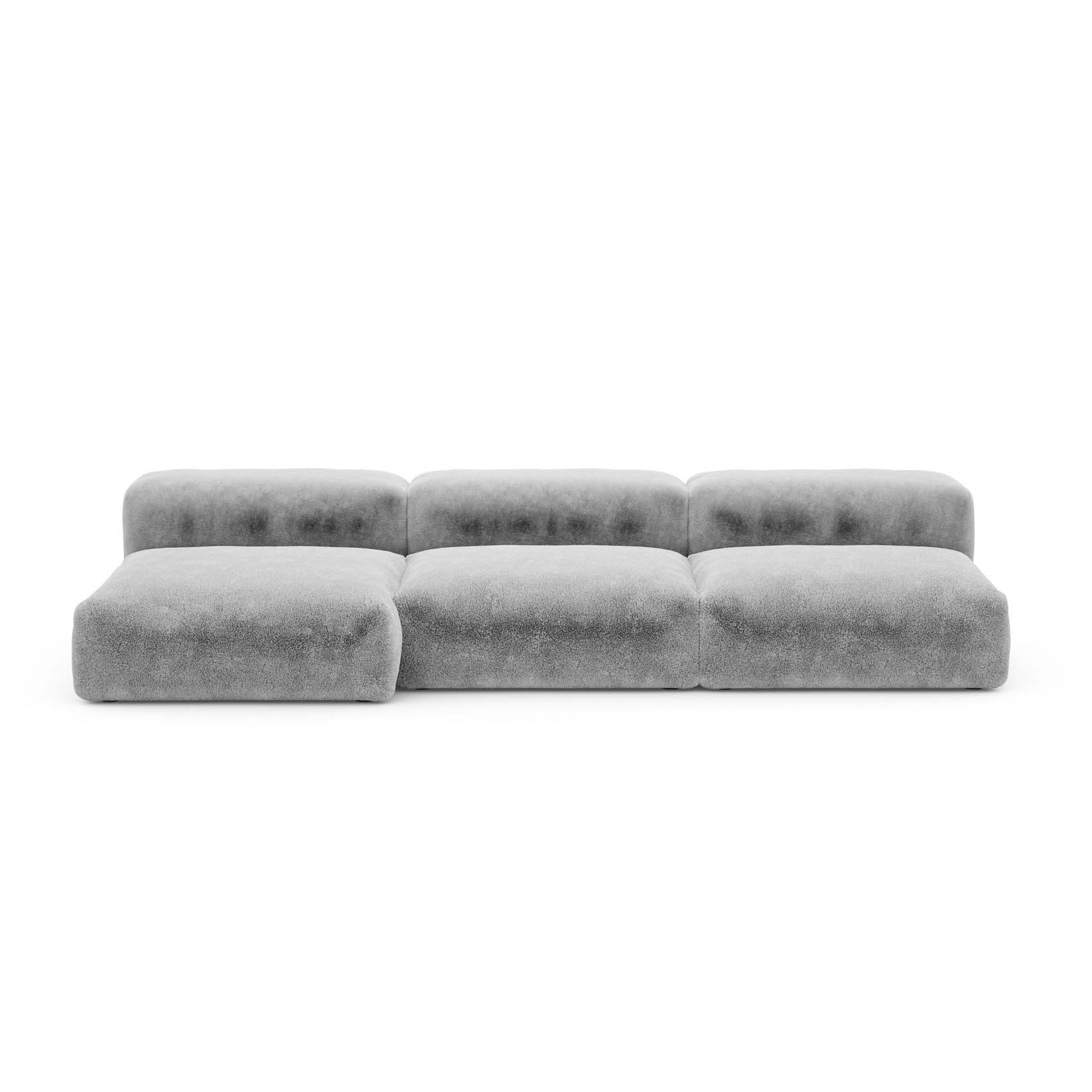 Three Seat Sofa L Faux Fur Grey