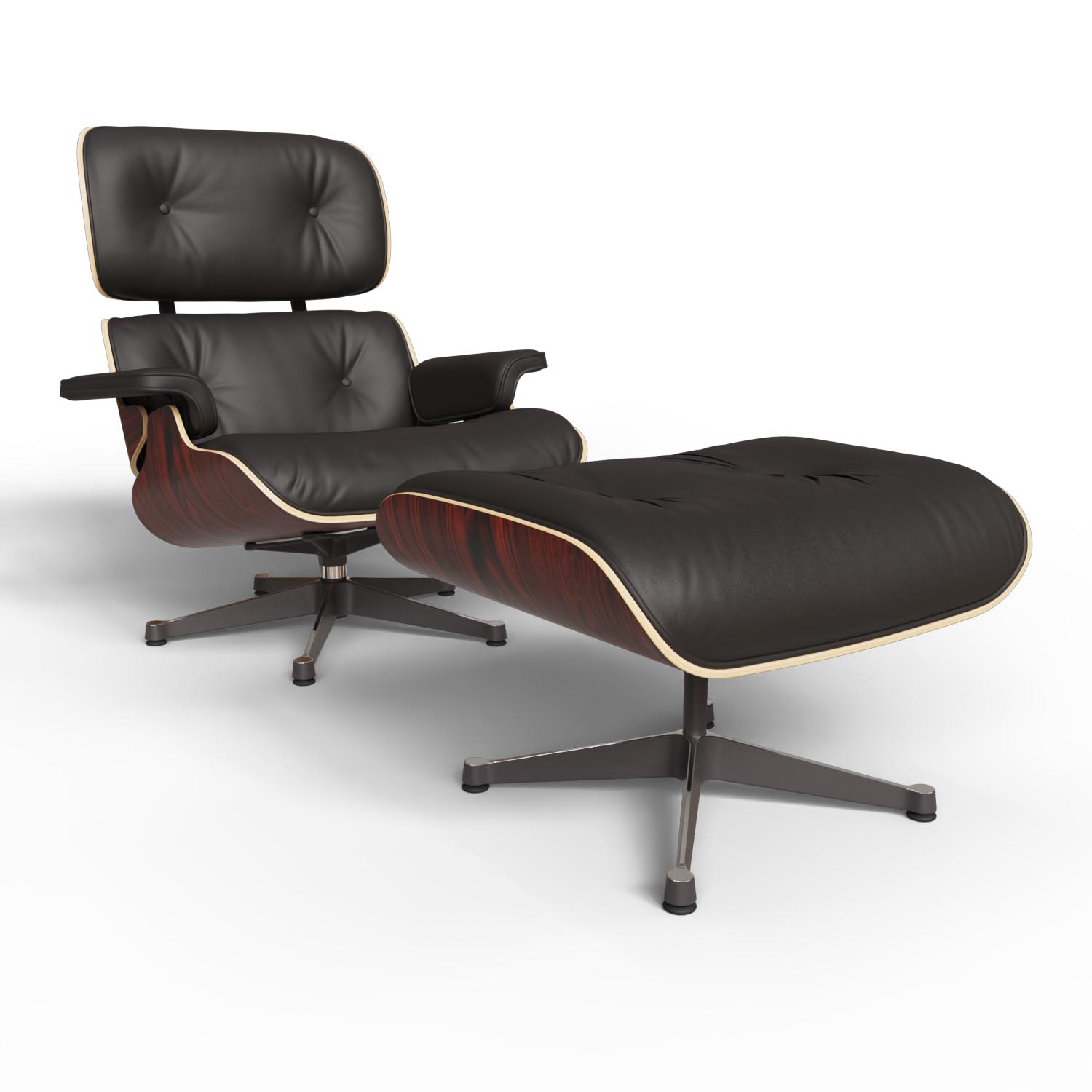 Lounge Chair and Ottoman 41212200 Santos Palisander Leder Premium Farbe Chocolate Gestell Aluminium in Schwarz