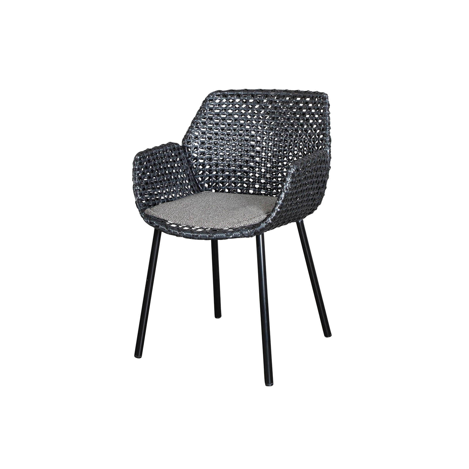 Vibe Stuhl aus Cane-line Weave in Graphite mit Kissen aus Cane-line Wove in Dark Grey