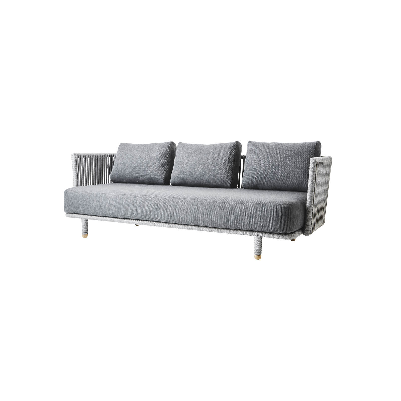 Moments 3-Sitzer Sofa aus Cane-line Soft Rope in Grey mit Kissen aus Cane-line AirTouch in Grey