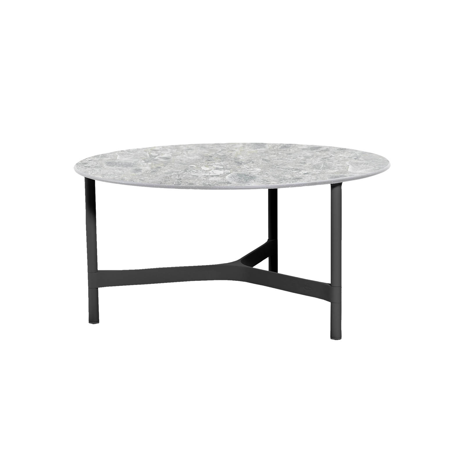 Couchtisch groß Twist aus Aluminium in Lava Grey mit Tischplatte aus Ceramic in Multi Colour