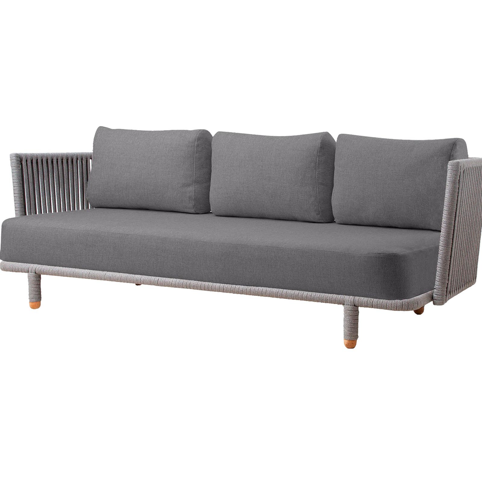 Moments 3-Sitzer Sofa aus Cane-line Soft Rope in Grey mit Kissen aus Cane-line Natté in Grey