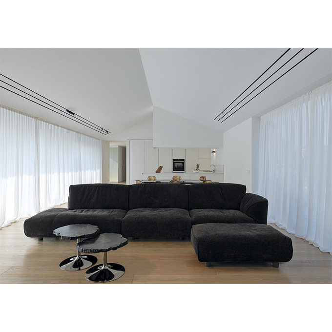 Sofa mit Hocker Grande Soffice Stoff Schwarz