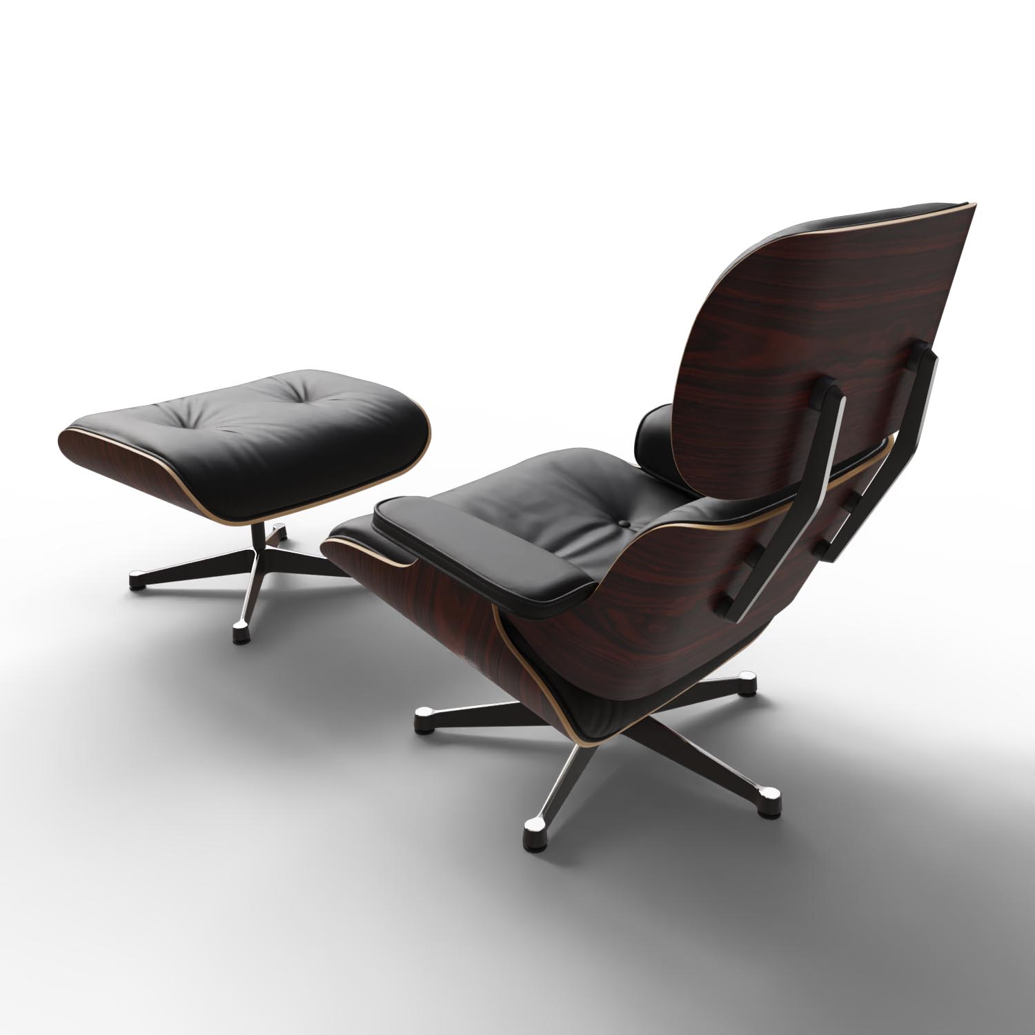 Lounge Chair and Ottoman 41212200 Santos Palisander Leder Premium F Farbe Nero Gestell Aluminium in Schwarz