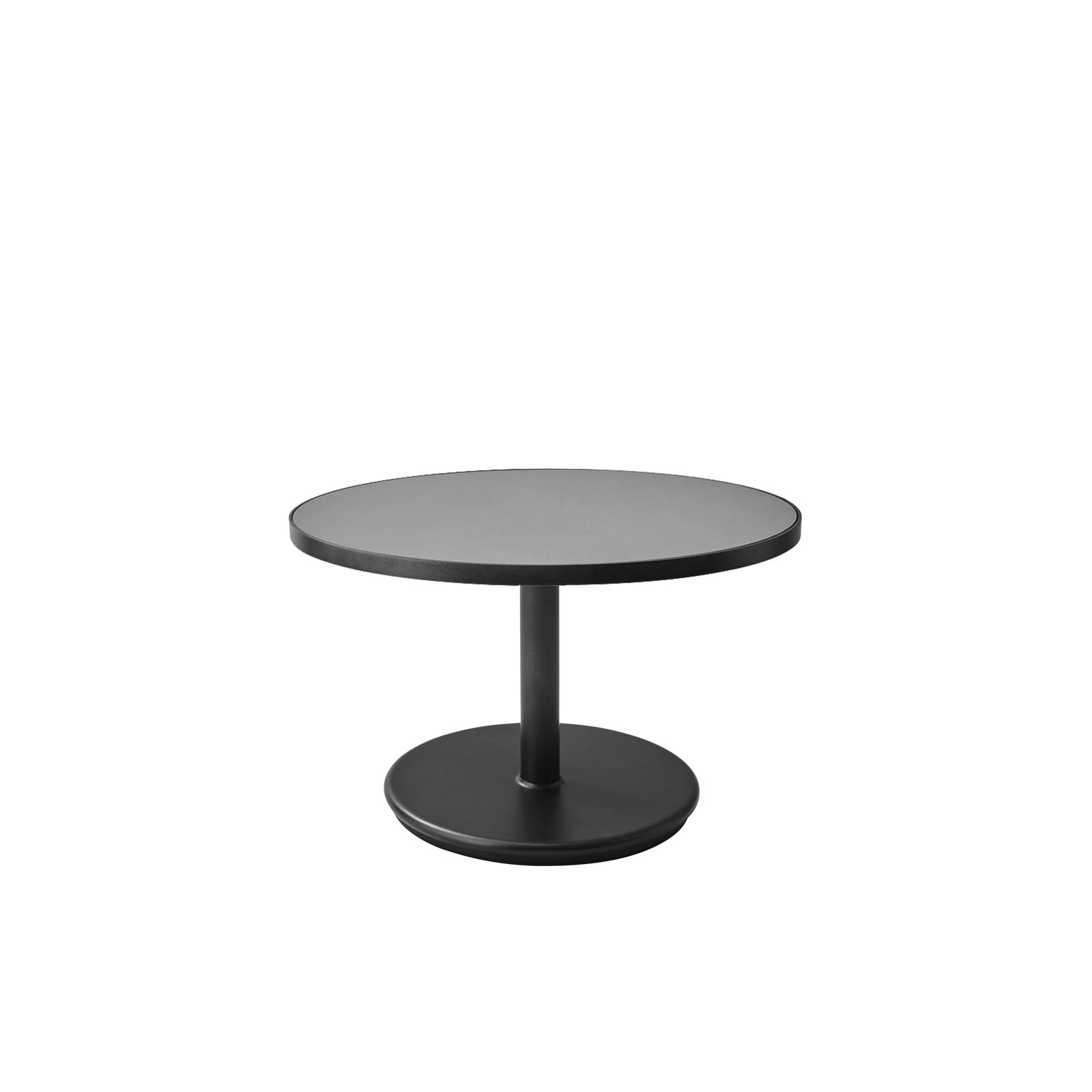 Couchtisch klein mit Durchmesser 75 cm Go aus Aluminium in Lava Grey mit Tischplatte aus Ceramic in Light Grey