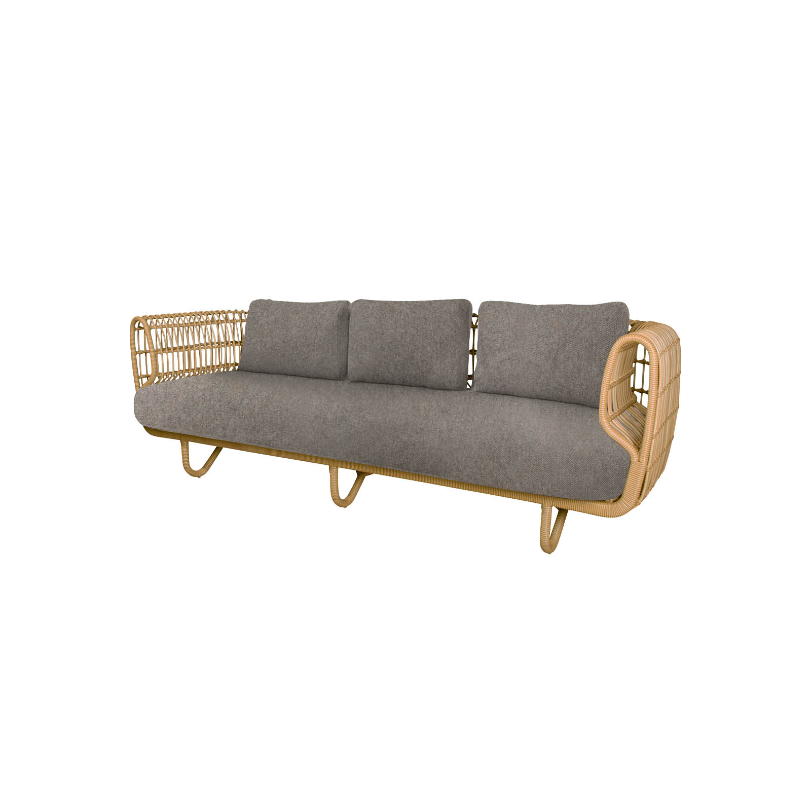 3-Sitzer Sofa Nest aus Rattan in Natural mit Kissen aus CL Zen in Light Brown