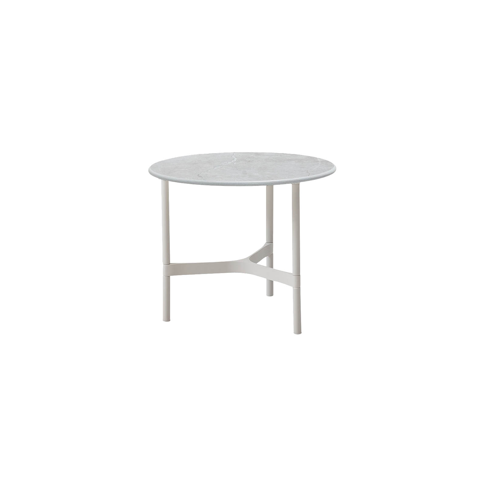 Twist Couchtisch klein aus Aluminium in White mit Tischplatte aus Ceramic in Fossil grey