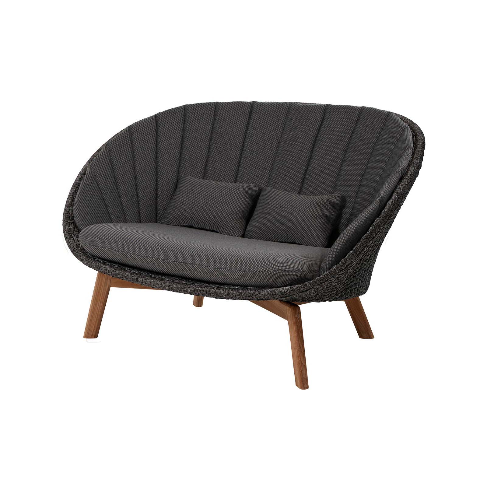 Peacock 2-Sitzer Sofa aus Cane-line Soft Rope in Dark Grey mit Kissen aus Cane-line Focus in Dark Grey