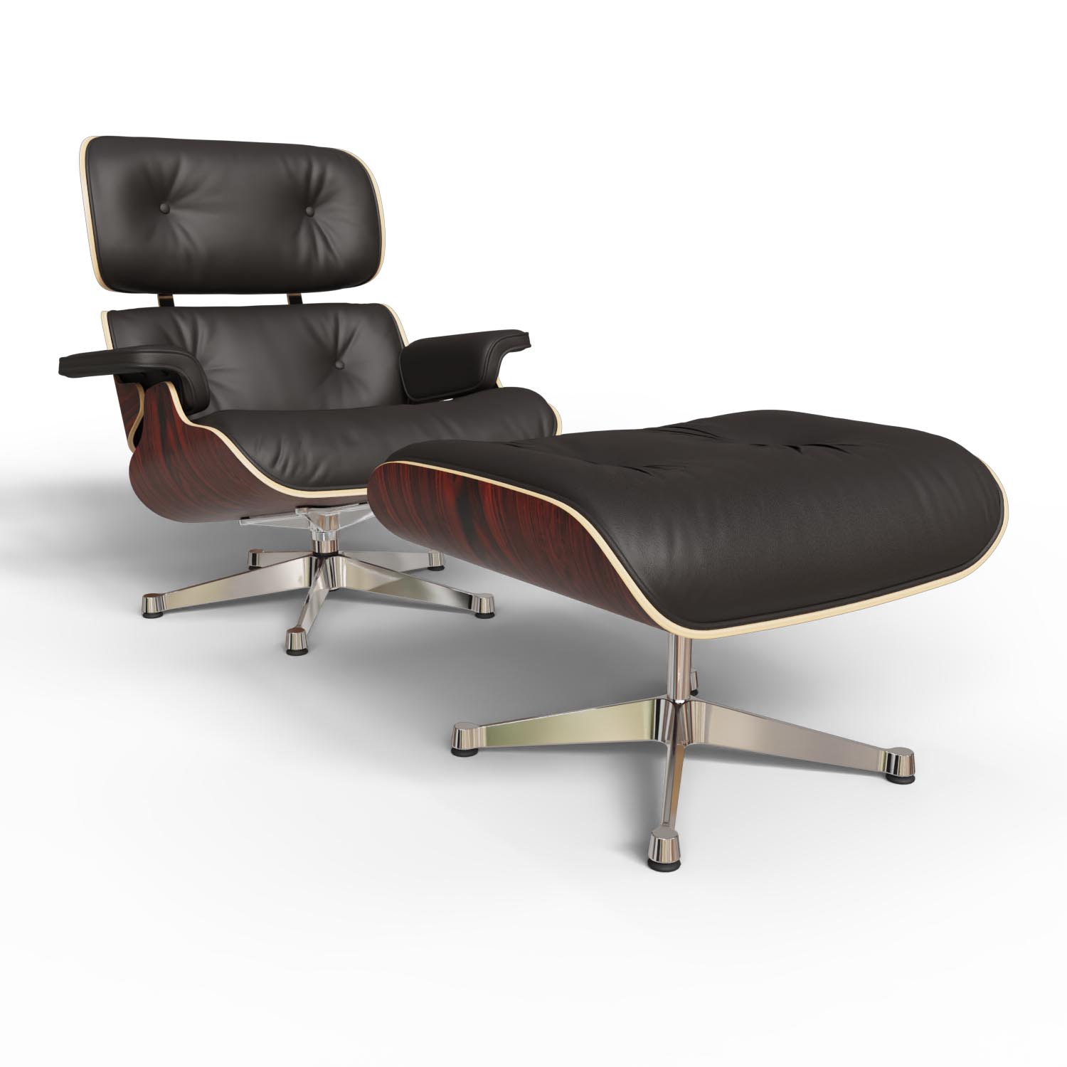 Lounge Chair and Ottoman 41212200 Santos Palisander Leder Premium Farbe Chocolate Gestell Aluminium poliert